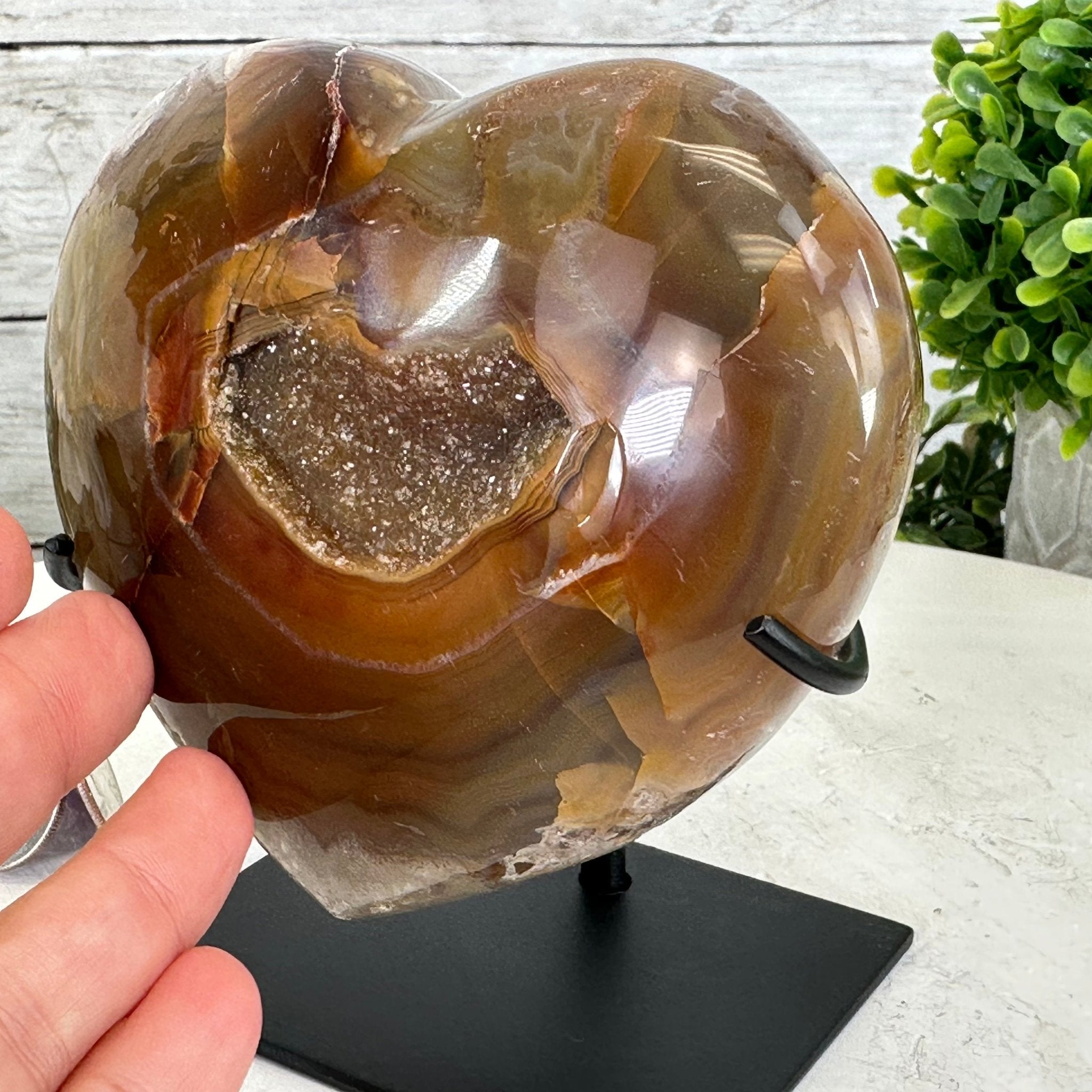 Polished Agate Heart Geode on a Metal Stand, 2.2 lbs & 4.8" Tall, Model #5468-0029 by Brazil Gems - Brazil GemsBrazil GemsPolished Agate Heart Geode on a Metal Stand, 2.2 lbs & 4.8" Tall, Model #5468-0029 by Brazil GemsHearts5468-0029