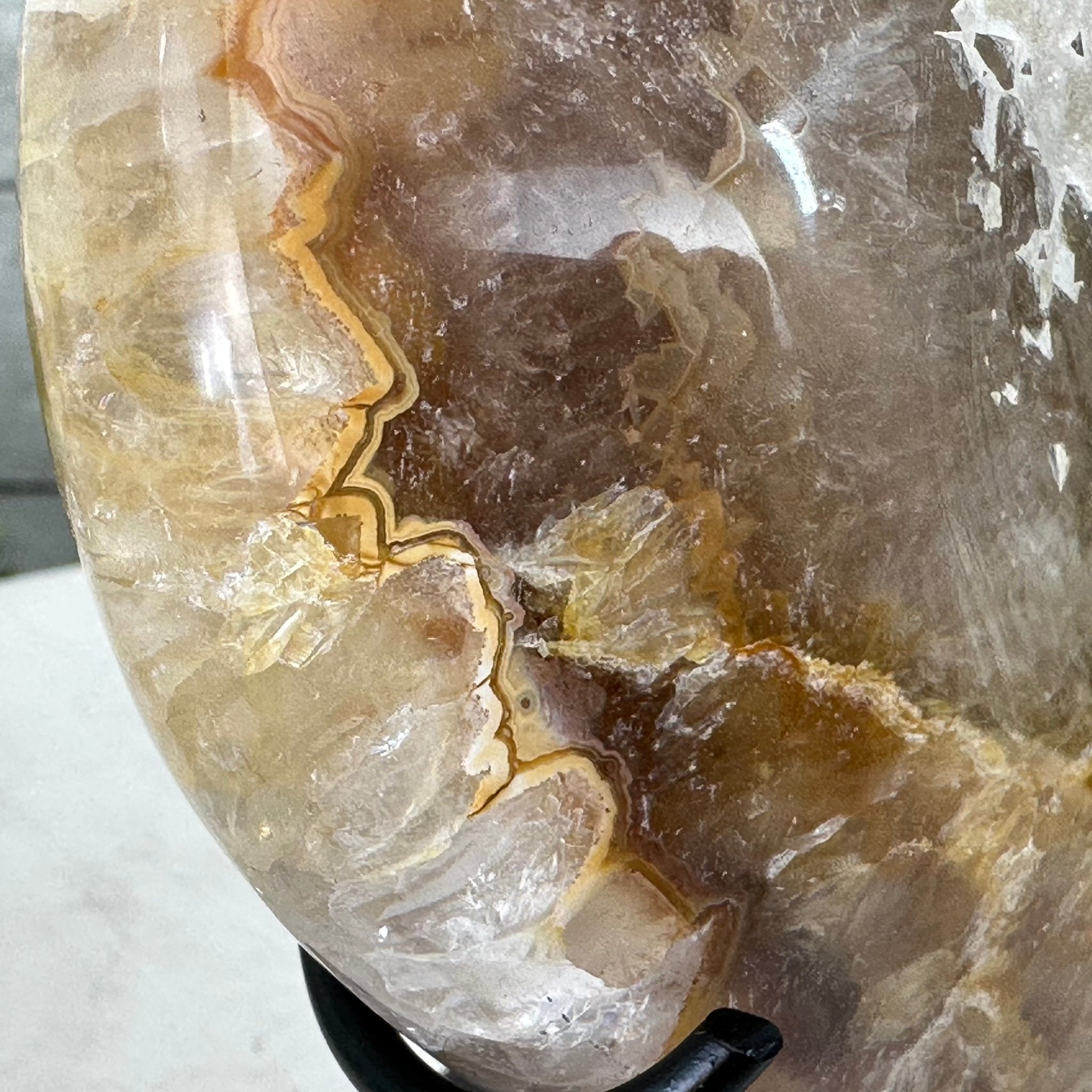 Polished Agate Heart Geode on a Metal Stand, 2.2 lbs & 5.25" Tall, Model #5468-0064 by Brazil Gems - Brazil GemsBrazil GemsPolished Agate Heart Geode on a Metal Stand, 2.2 lbs & 5.25" Tall, Model #5468-0064 by Brazil GemsHearts5468-0064
