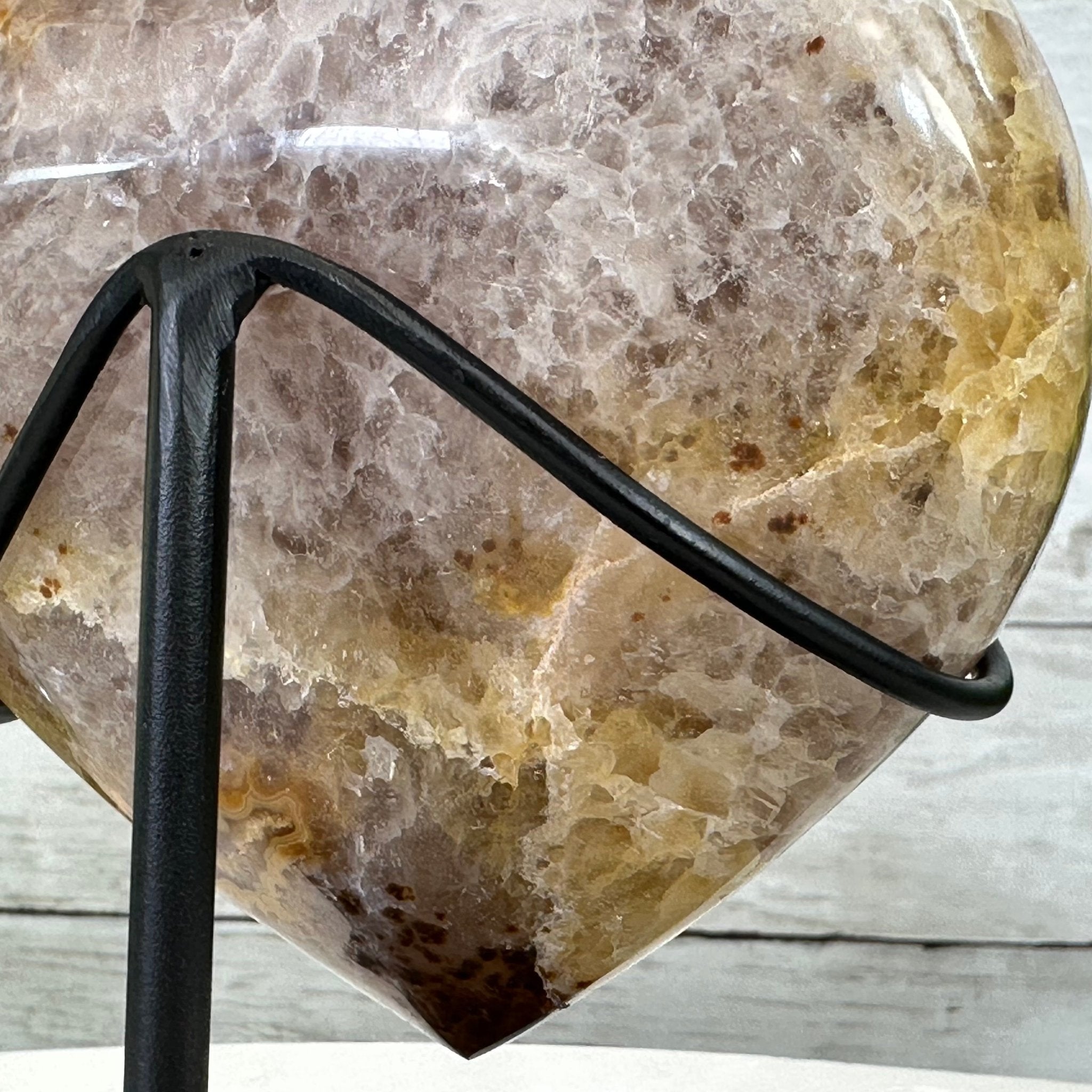 Polished Agate Heart Geode on a Metal Stand, 2.2 lbs & 5.25" Tall, Model #5468-0064 by Brazil Gems - Brazil GemsBrazil GemsPolished Agate Heart Geode on a Metal Stand, 2.2 lbs & 5.25" Tall, Model #5468-0064 by Brazil GemsHearts5468-0064