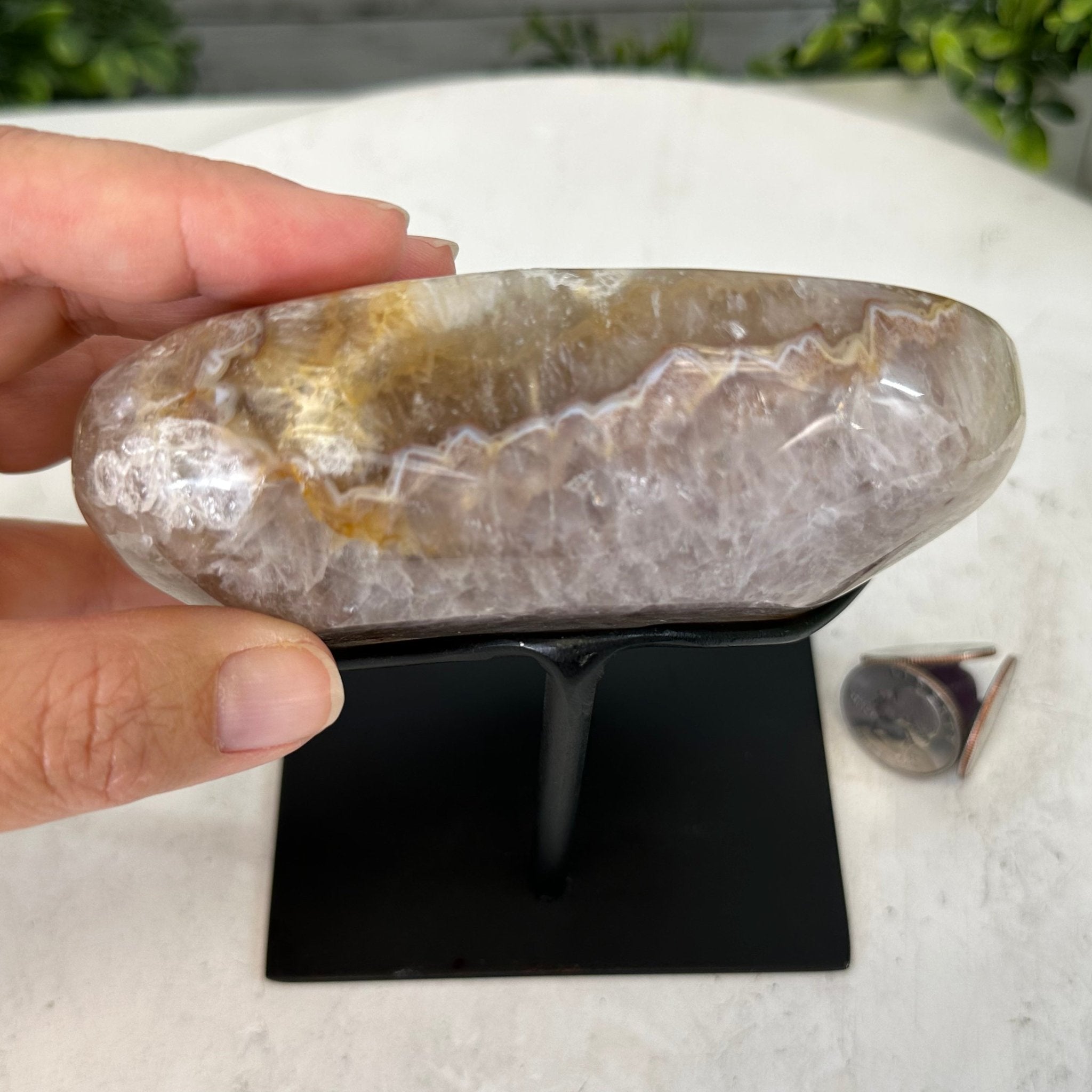 Polished Agate Heart Geode on a Metal Stand, 2.2 lbs & 5.25" Tall, Model #5468-0064 by Brazil Gems - Brazil GemsBrazil GemsPolished Agate Heart Geode on a Metal Stand, 2.2 lbs & 5.25" Tall, Model #5468-0064 by Brazil GemsHearts5468-0064