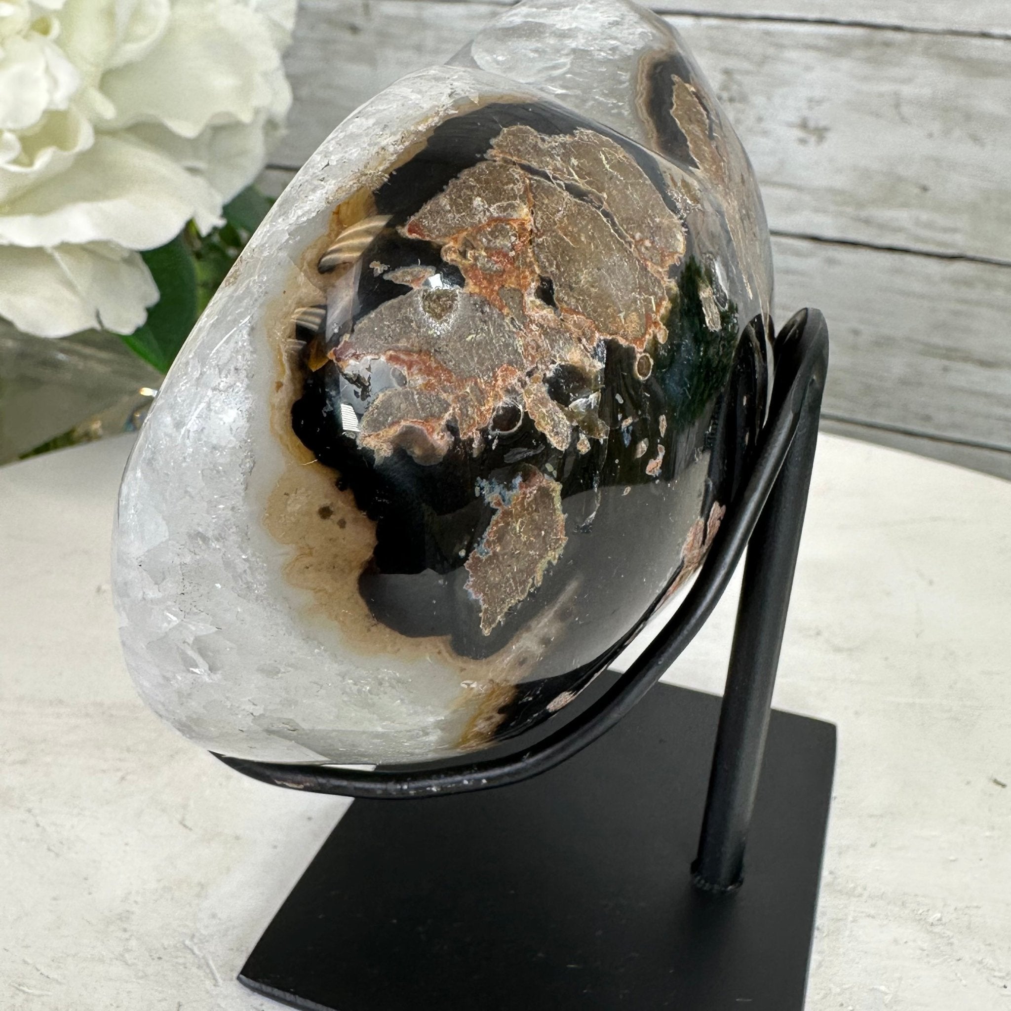 Polished Agate Heart Geode on a Metal Stand, 2.7 lbs & 4.7" Tall, Model #5468-0043 by Brazil Gems - Brazil GemsBrazil GemsPolished Agate Heart Geode on a Metal Stand, 2.7 lbs & 4.7" Tall, Model #5468-0043 by Brazil GemsHearts5468-0043