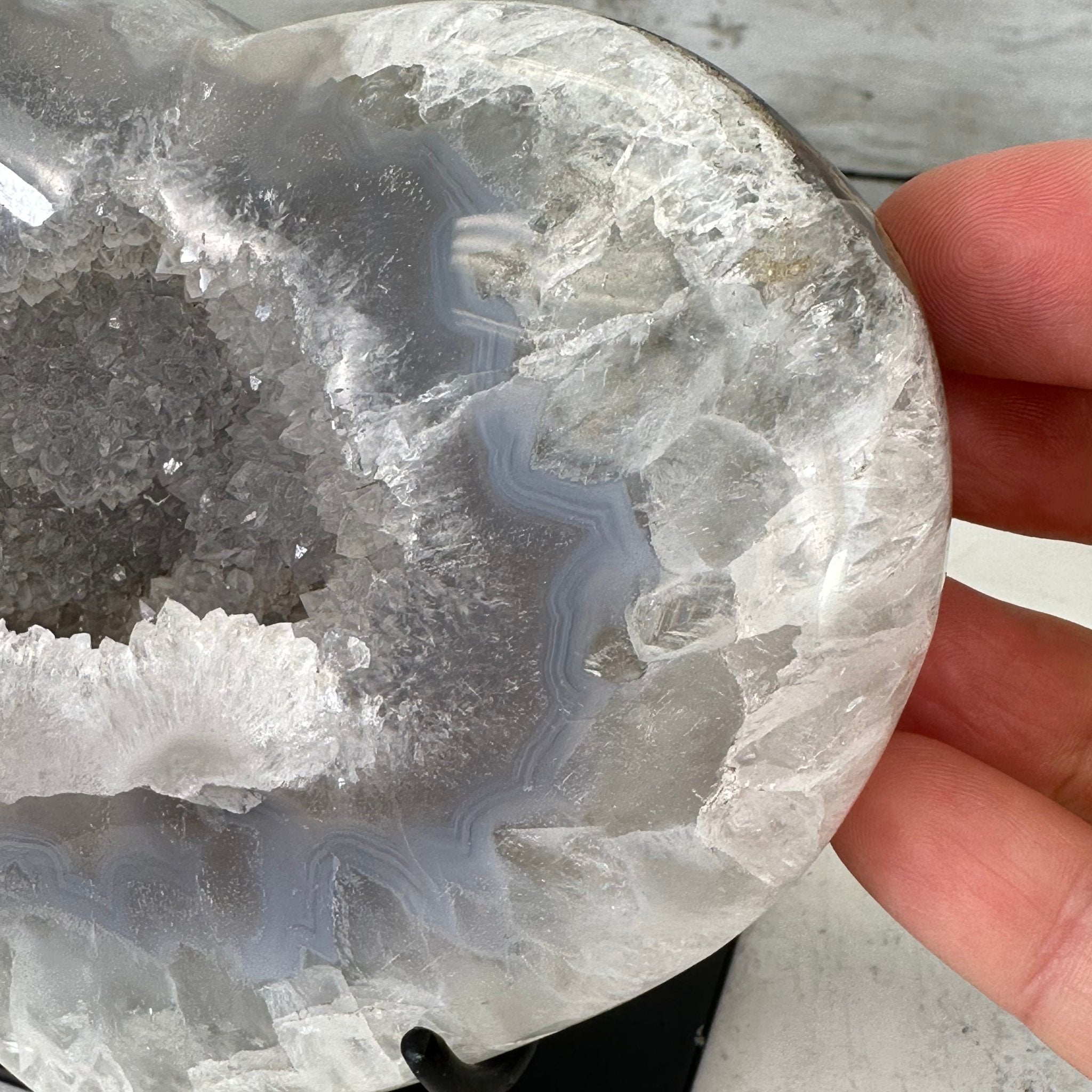 Polished Agate Heart Geode on a Metal Stand, 2.7 lbs & 4.7" Tall, Model #5468-0043 by Brazil Gems - Brazil GemsBrazil GemsPolished Agate Heart Geode on a Metal Stand, 2.7 lbs & 4.7" Tall, Model #5468-0043 by Brazil GemsHearts5468-0043