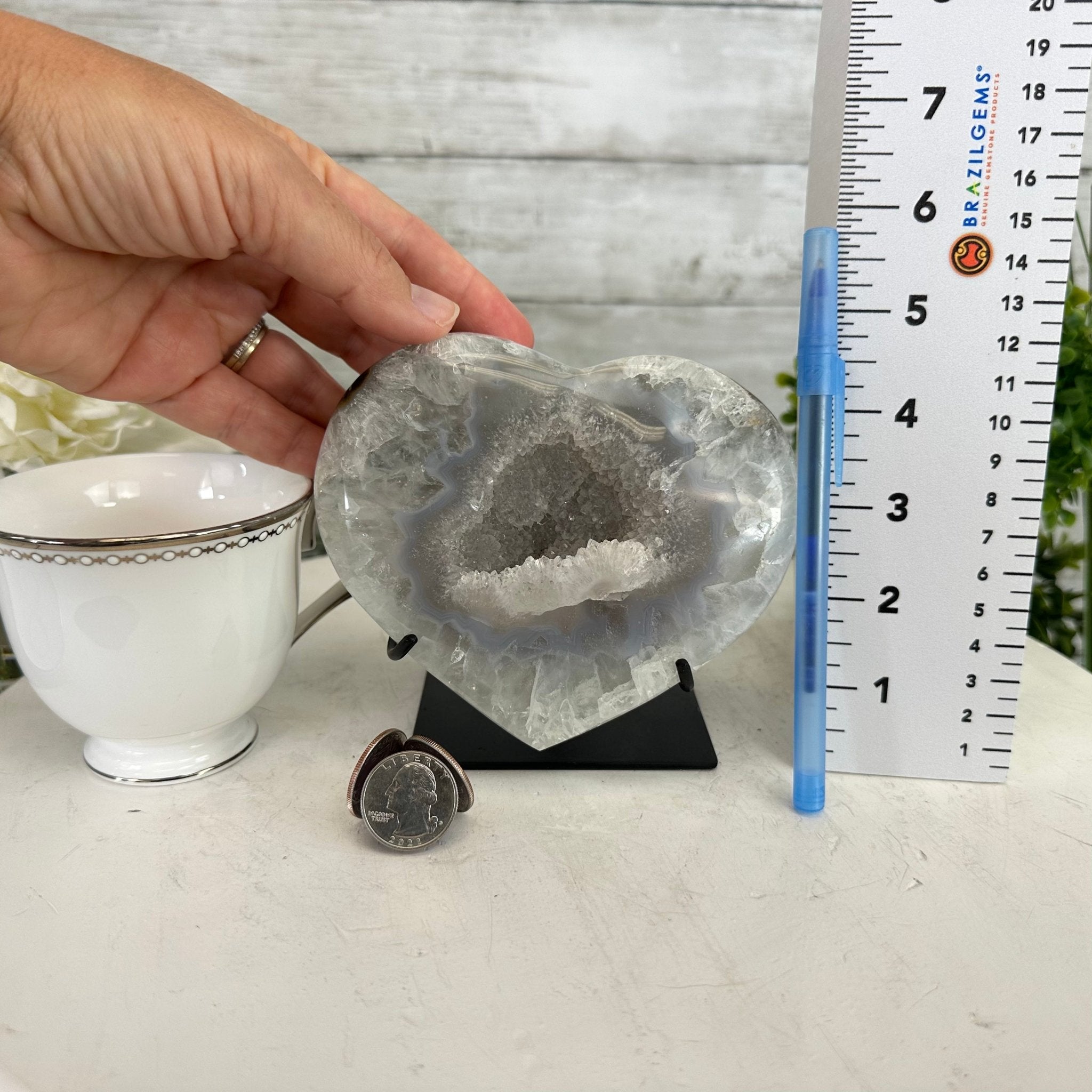Polished Agate Heart Geode on a Metal Stand, 2.7 lbs & 4.7" Tall, Model #5468-0043 by Brazil Gems - Brazil GemsBrazil GemsPolished Agate Heart Geode on a Metal Stand, 2.7 lbs & 4.7" Tall, Model #5468-0043 by Brazil GemsHearts5468-0043