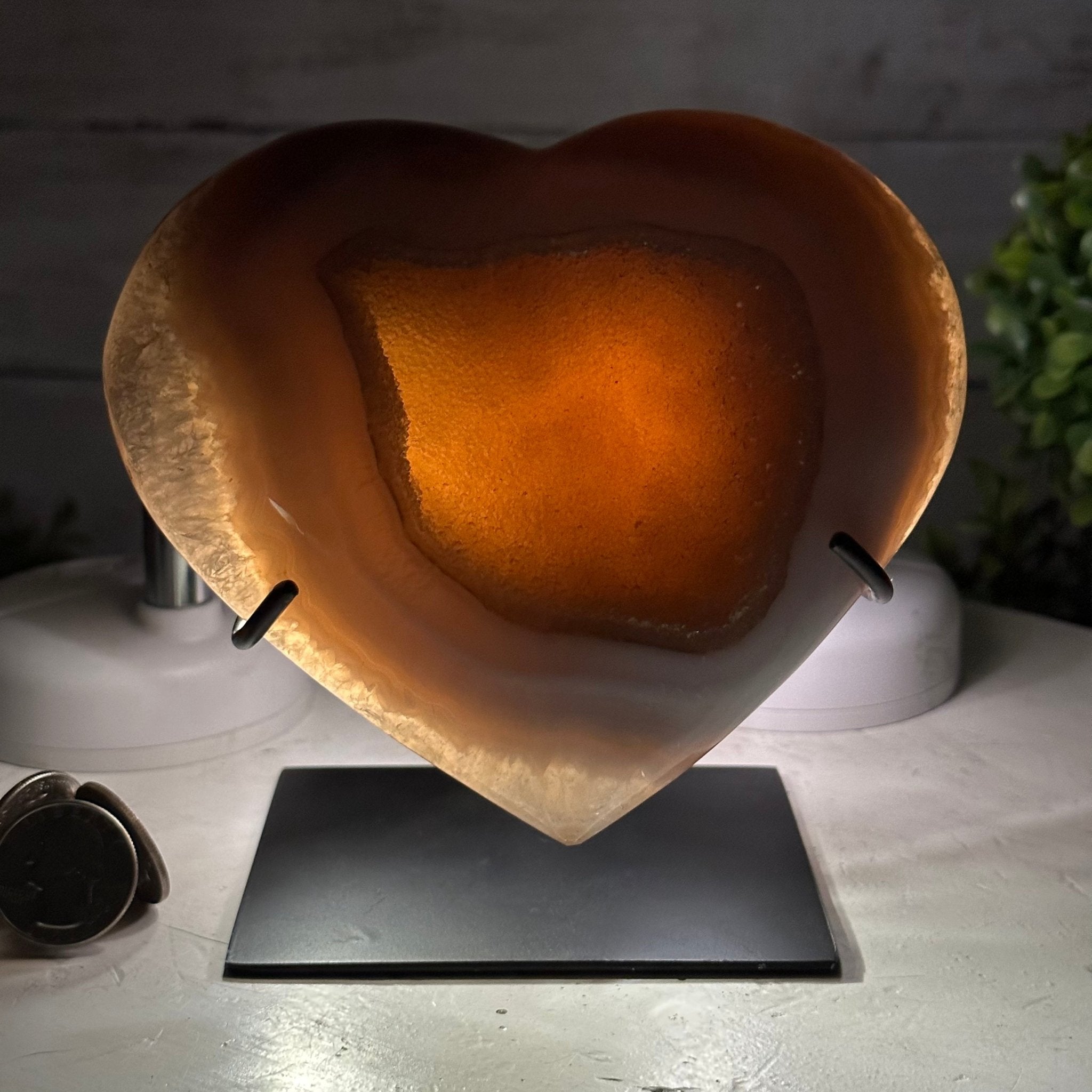 Polished Agate Heart Geode on a Metal Stand, 2.7 lbs & 5.4" Tall, Model #5468-0050 by Brazil Gems - Brazil GemsBrazil GemsPolished Agate Heart Geode on a Metal Stand, 2.7 lbs & 5.4" Tall, Model #5468-0050 by Brazil GemsHearts5468-0050