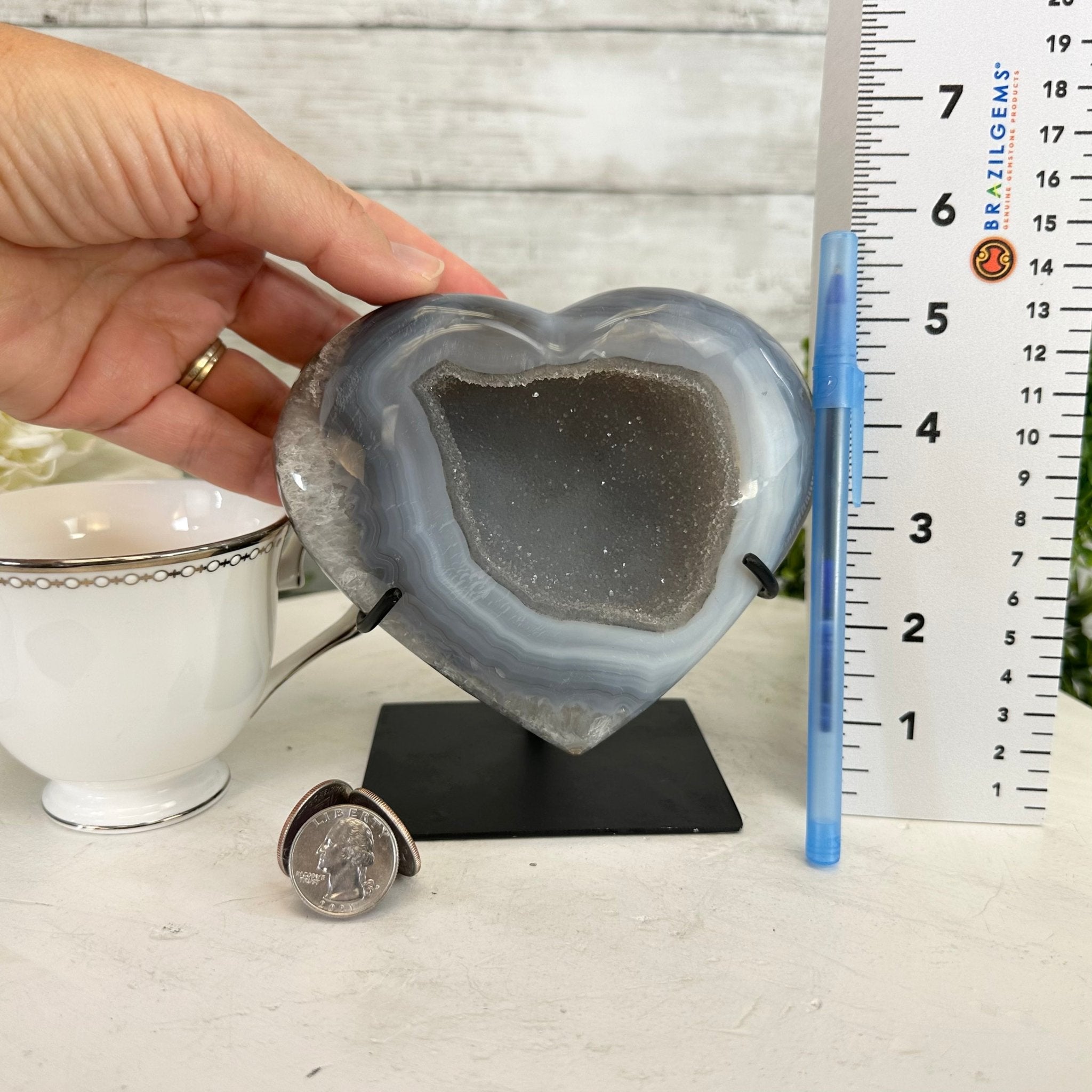 Polished Agate Heart Geode on a Metal Stand, 2.7 lbs & 5.4" Tall, Model #5468-0050 by Brazil Gems - Brazil GemsBrazil GemsPolished Agate Heart Geode on a Metal Stand, 2.7 lbs & 5.4" Tall, Model #5468-0050 by Brazil GemsHearts5468-0050