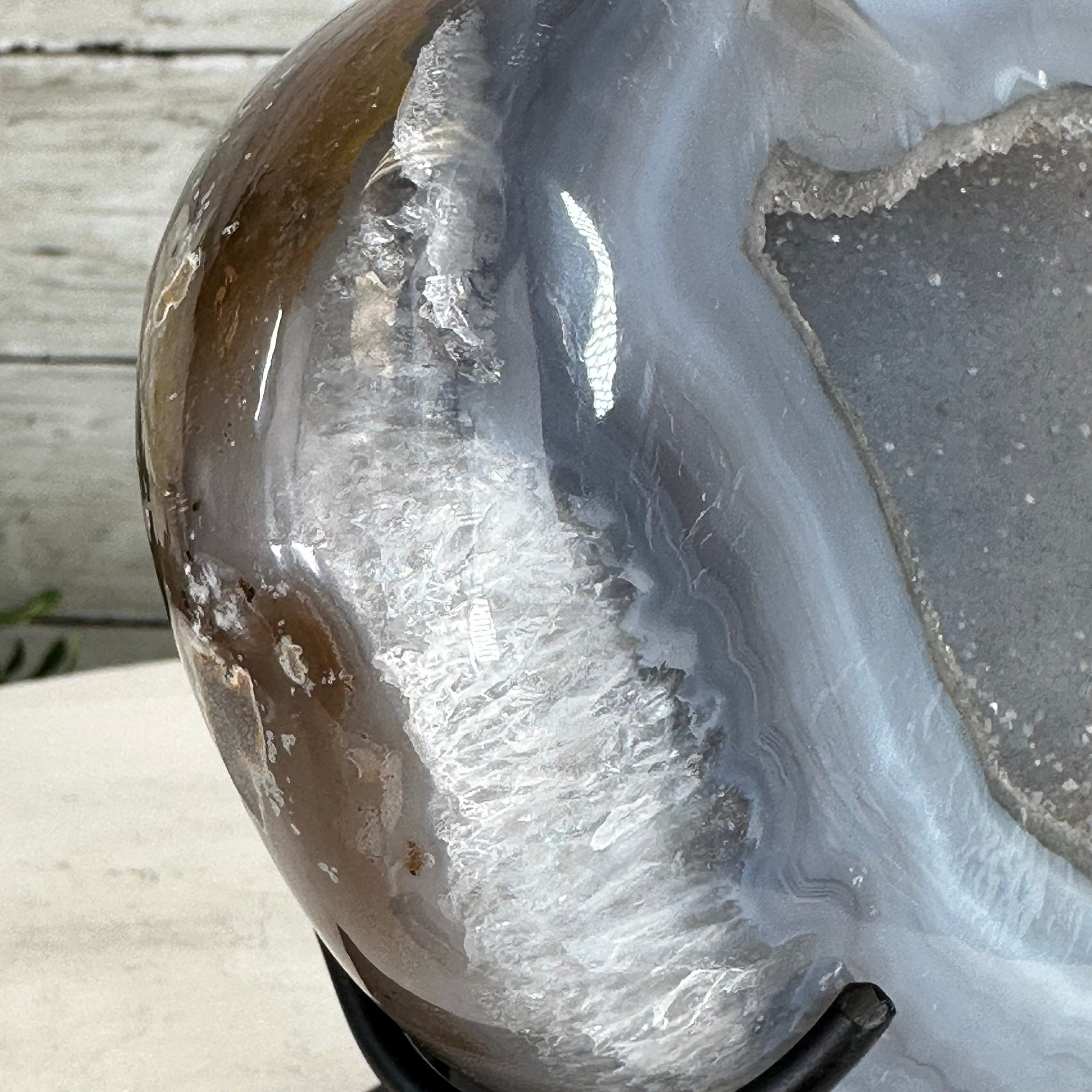 Polished Agate Heart Geode on a Metal Stand, 2.7 lbs & 5.4" Tall, Model #5468-0050 by Brazil Gems - Brazil GemsBrazil GemsPolished Agate Heart Geode on a Metal Stand, 2.7 lbs & 5.4" Tall, Model #5468-0050 by Brazil GemsHearts5468-0050