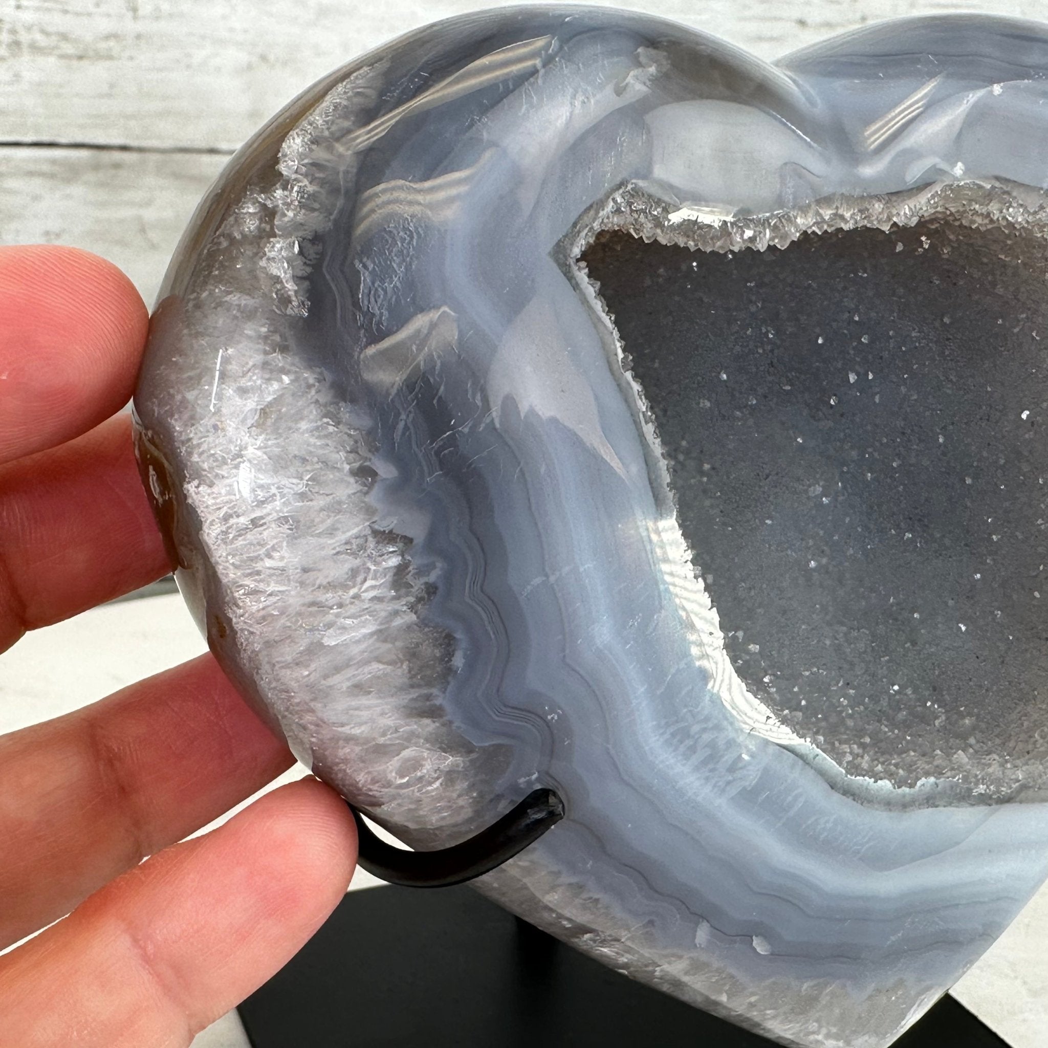 Polished Agate Heart Geode on a Metal Stand, 2.7 lbs & 5.4" Tall, Model #5468-0050 by Brazil Gems - Brazil GemsBrazil GemsPolished Agate Heart Geode on a Metal Stand, 2.7 lbs & 5.4" Tall, Model #5468-0050 by Brazil GemsHearts5468-0050