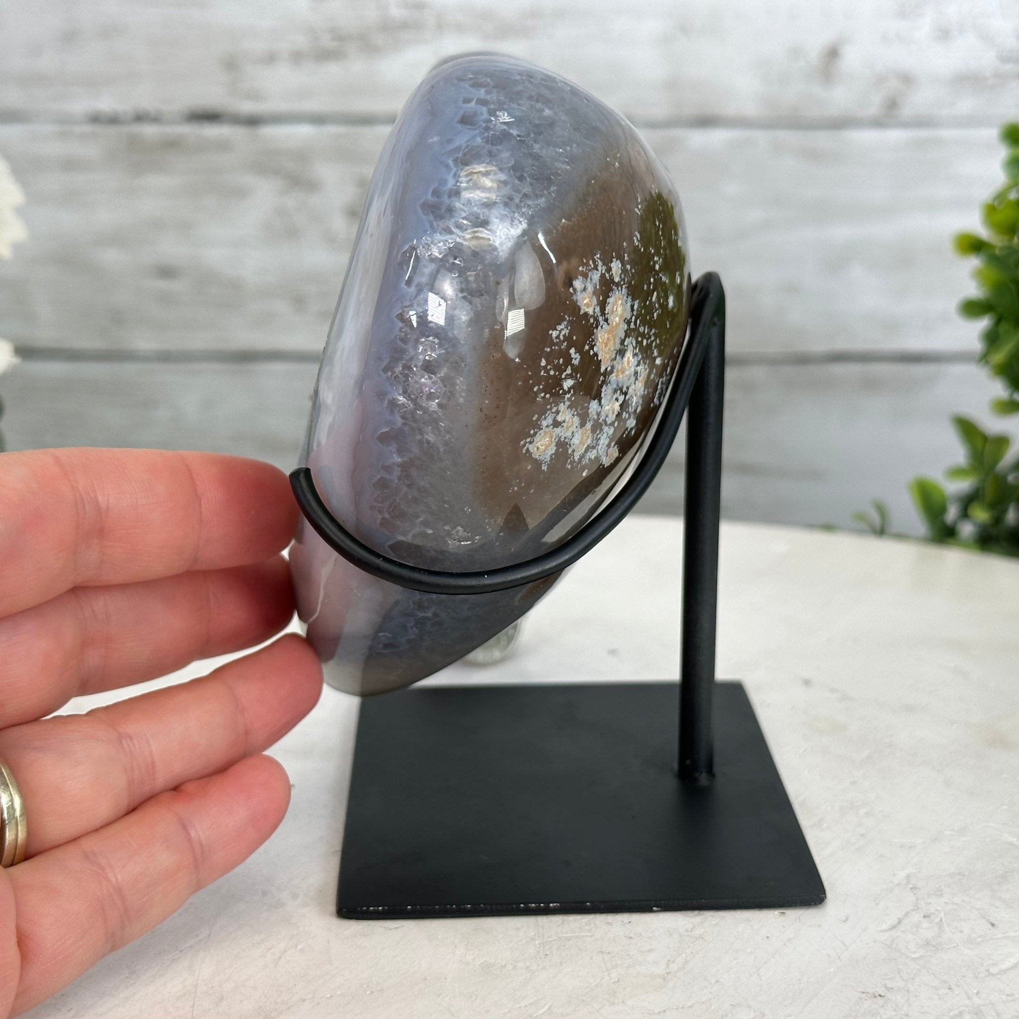 Polished Agate Heart Geode on a Metal Stand, 2.7 lbs & 5.4" Tall, Model #5468-0050 by Brazil Gems - Brazil GemsBrazil GemsPolished Agate Heart Geode on a Metal Stand, 2.7 lbs & 5.4" Tall, Model #5468-0050 by Brazil GemsHearts5468-0050