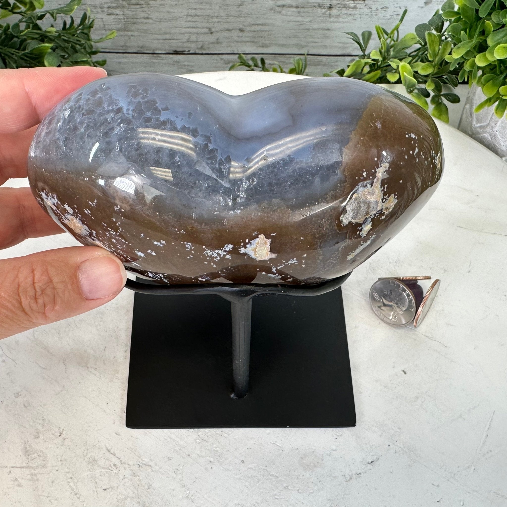 Polished Agate Heart Geode on a Metal Stand, 2.7 lbs & 5.4" Tall, Model #5468-0050 by Brazil Gems - Brazil GemsBrazil GemsPolished Agate Heart Geode on a Metal Stand, 2.7 lbs & 5.4" Tall, Model #5468-0050 by Brazil GemsHearts5468-0050