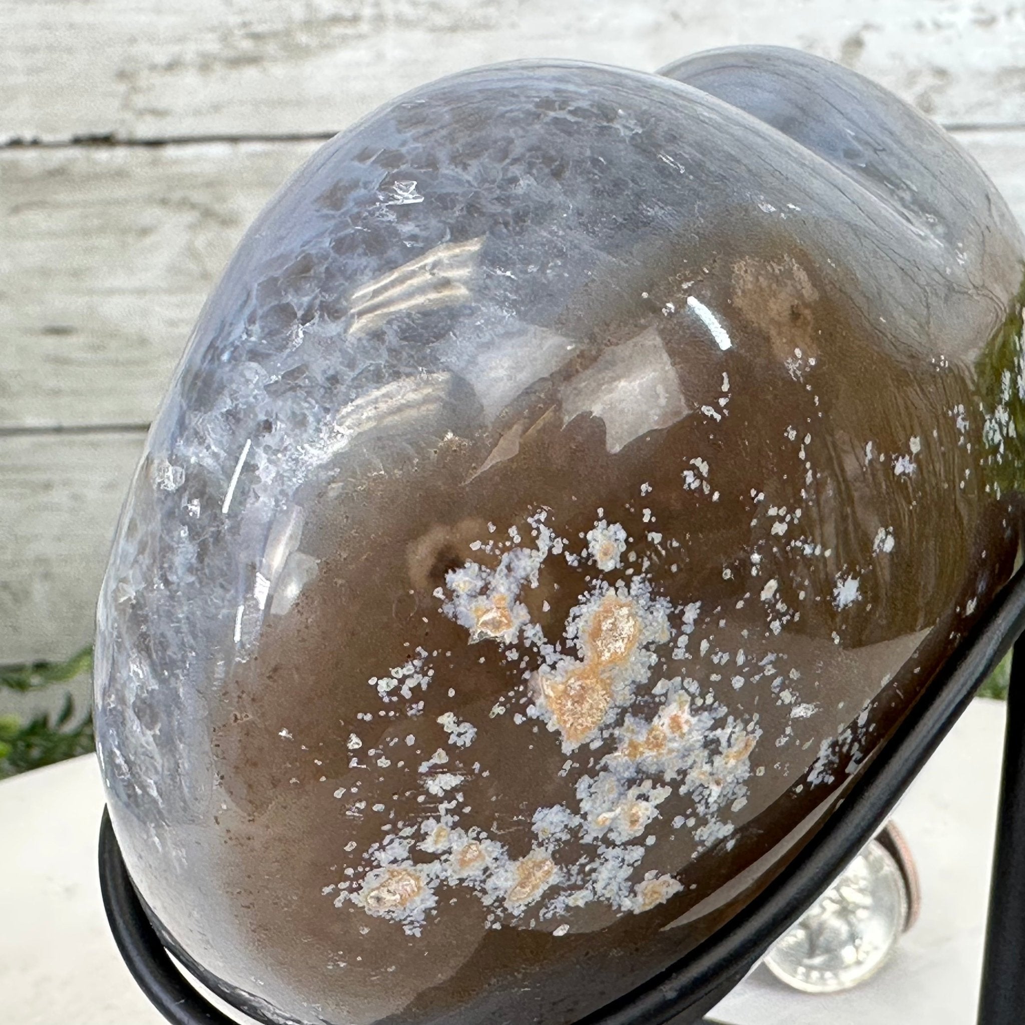 Polished Agate Heart Geode on a Metal Stand, 2.7 lbs & 5.4" Tall, Model #5468-0050 by Brazil Gems - Brazil GemsBrazil GemsPolished Agate Heart Geode on a Metal Stand, 2.7 lbs & 5.4" Tall, Model #5468-0050 by Brazil GemsHearts5468-0050