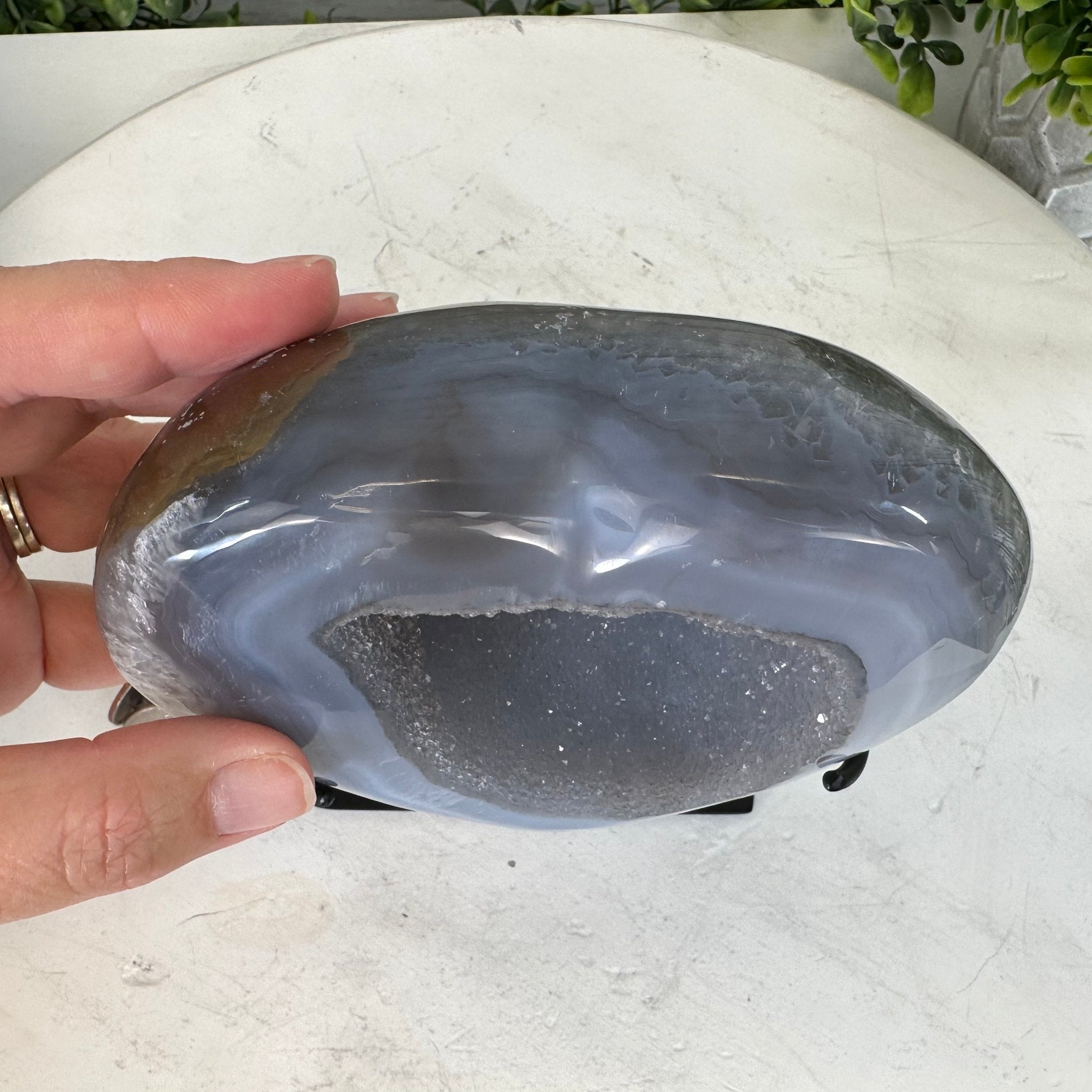 Polished Agate Heart Geode on a Metal Stand, 2.7 lbs & 5.4" Tall, Model #5468-0050 by Brazil Gems - Brazil GemsBrazil GemsPolished Agate Heart Geode on a Metal Stand, 2.7 lbs & 5.4" Tall, Model #5468-0050 by Brazil GemsHearts5468-0050