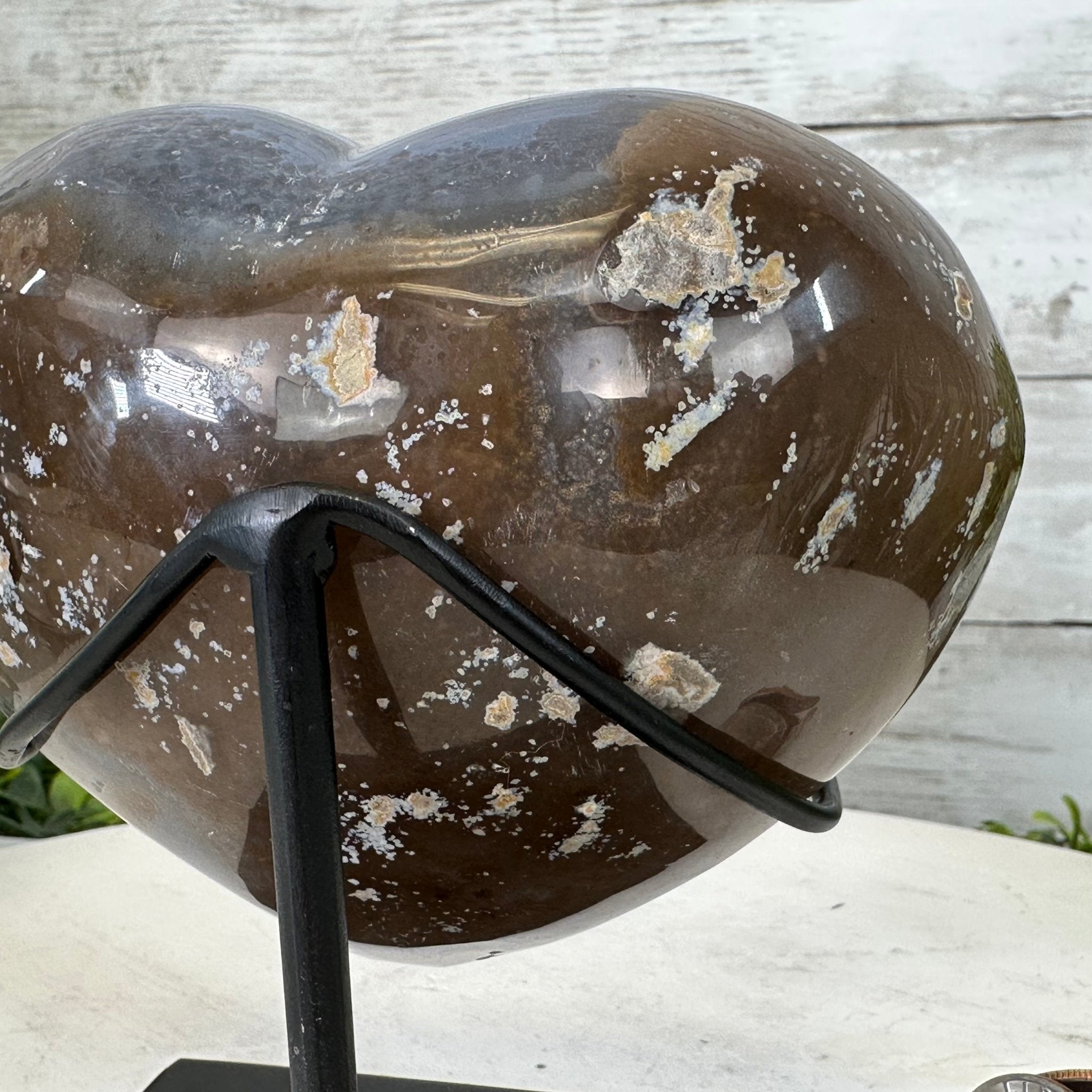 Polished Agate Heart Geode on a Metal Stand, 2.7 lbs & 5.4" Tall, Model #5468-0050 by Brazil Gems - Brazil GemsBrazil GemsPolished Agate Heart Geode on a Metal Stand, 2.7 lbs & 5.4" Tall, Model #5468-0050 by Brazil GemsHearts5468-0050