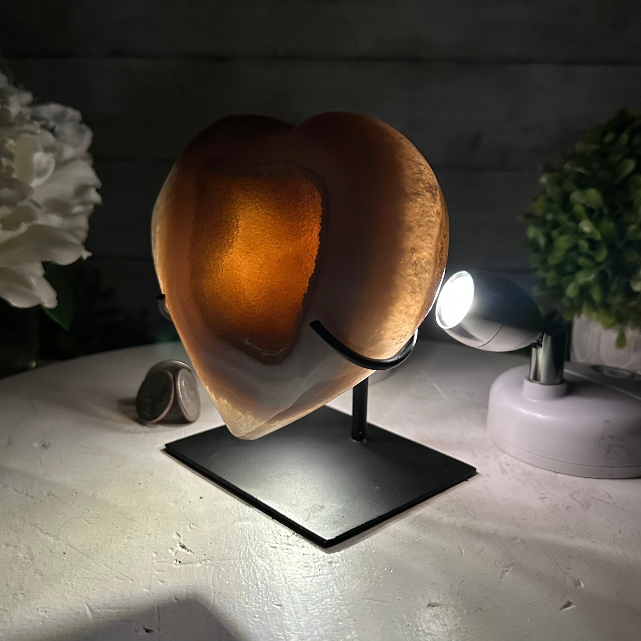 Polished Agate Heart Geode on a Metal Stand, 2.7 lbs & 5.4" Tall, Model #5468-0050 by Brazil Gems - Brazil GemsBrazil GemsPolished Agate Heart Geode on a Metal Stand, 2.7 lbs & 5.4" Tall, Model #5468-0050 by Brazil GemsHearts5468-0050