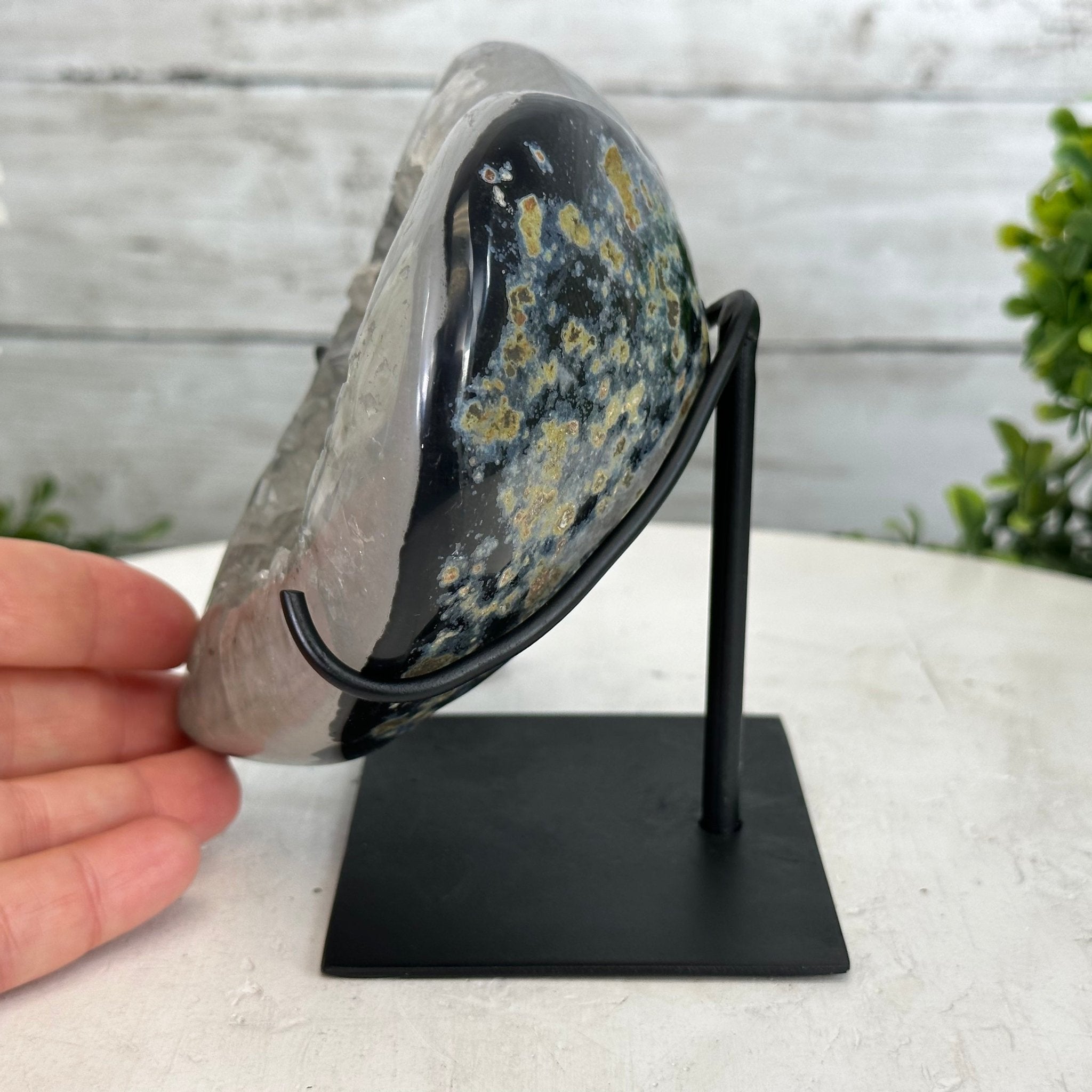 Polished Agate Heart Geode on a Metal Stand, 2.7 lbs & 5.5" Tall, Model #5468-0058 by Brazil Gems - Brazil GemsBrazil GemsPolished Agate Heart Geode on a Metal Stand, 2.7 lbs & 5.5" Tall, Model #5468-0058 by Brazil GemsHearts5468-0058