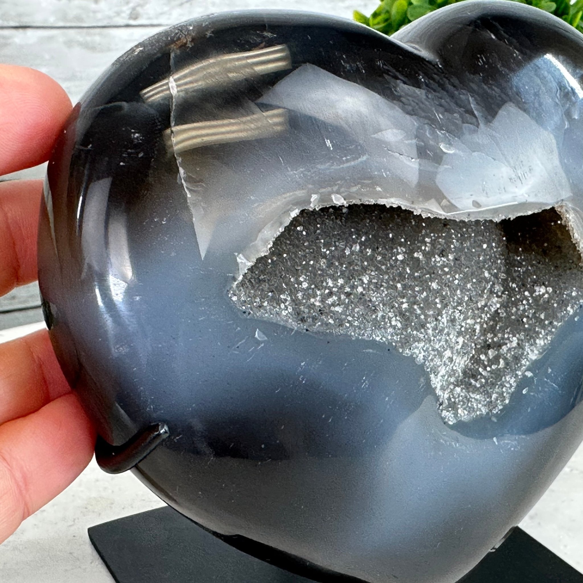 Polished Agate Heart Geode on a Metal Stand, 2.8 lbs & 5.3" Tall, Model #5468-0053 by Brazil Gems - Brazil GemsBrazil GemsPolished Agate Heart Geode on a Metal Stand, 2.8 lbs & 5.3" Tall, Model #5468-0053 by Brazil GemsHearts5468-0053