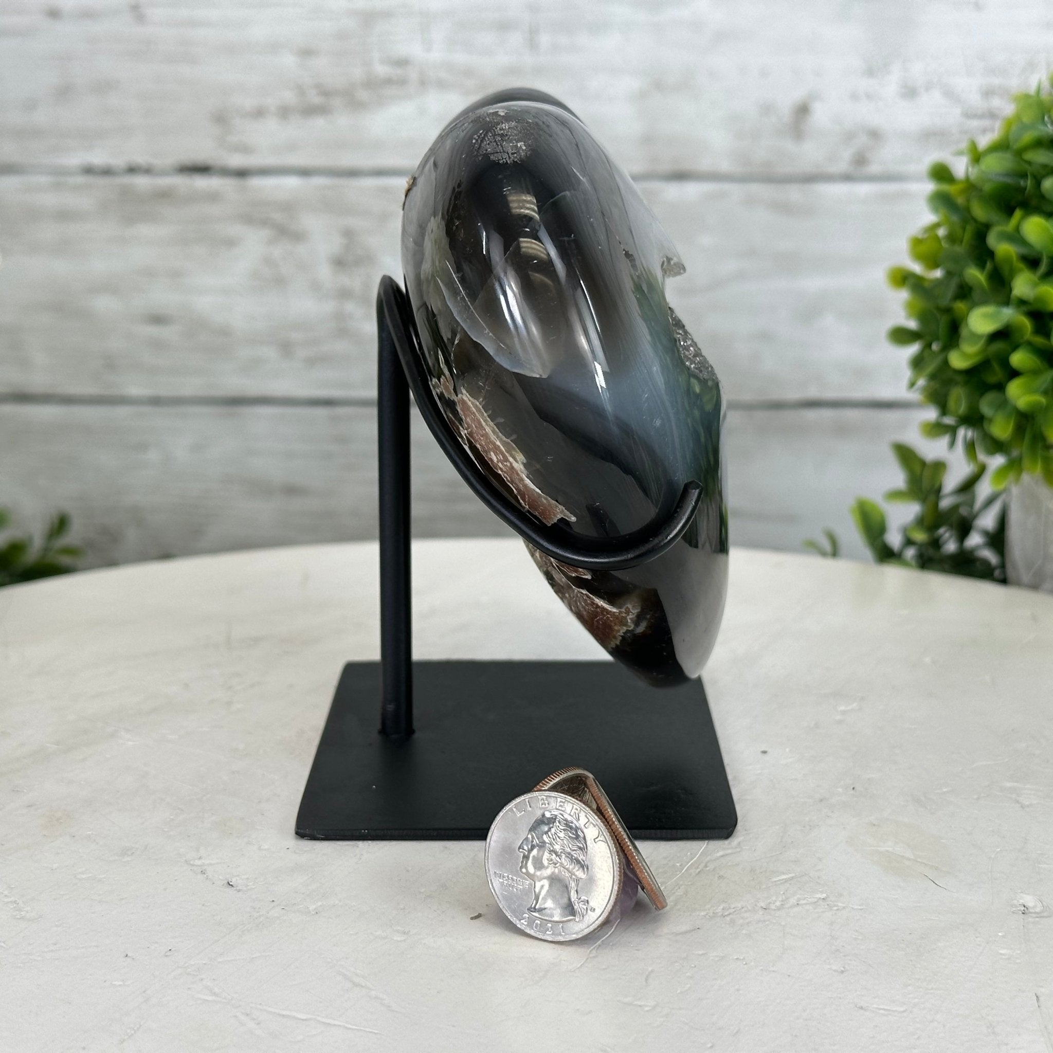 Polished Agate Heart Geode on a Metal Stand, 2.8 lbs & 5.3" Tall, Model #5468-0053 by Brazil Gems - Brazil GemsBrazil GemsPolished Agate Heart Geode on a Metal Stand, 2.8 lbs & 5.3" Tall, Model #5468-0053 by Brazil GemsHearts5468-0053