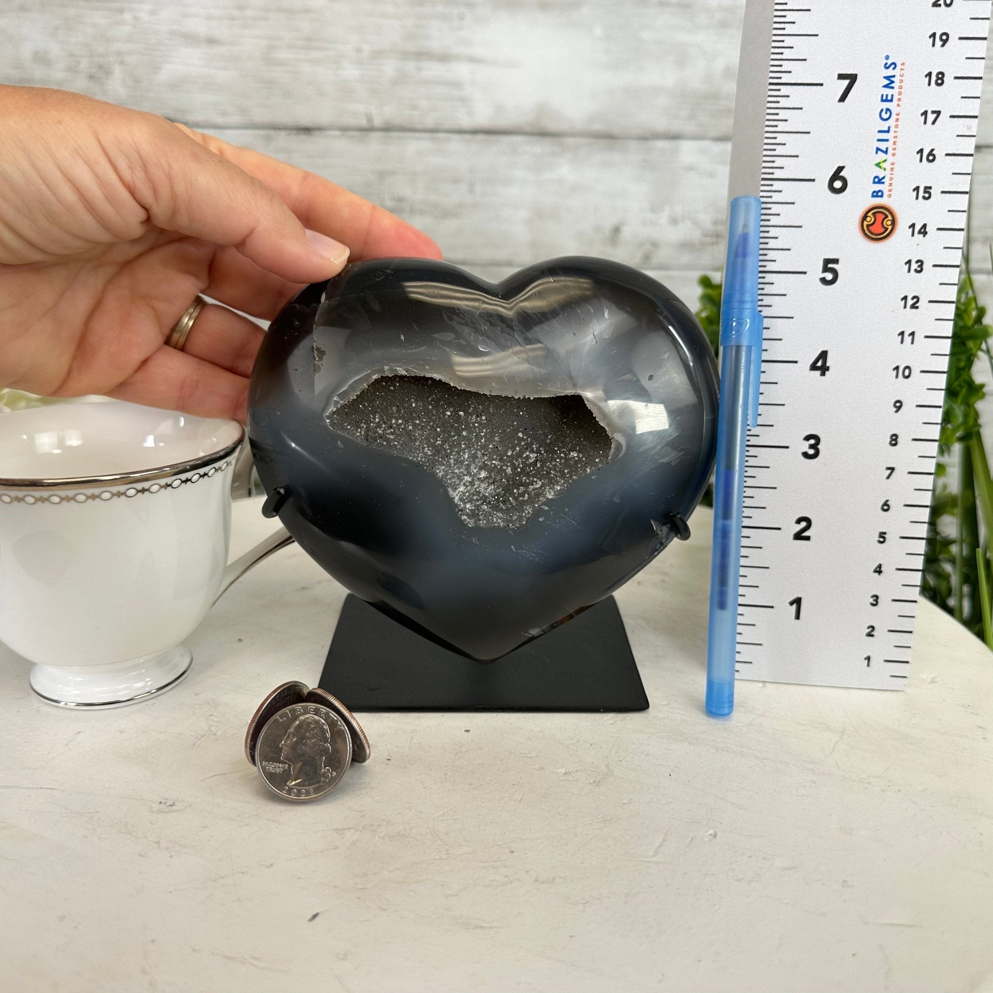 Polished Agate Heart Geode on a Metal Stand, 2.8 lbs & 5.3" Tall, Model #5468-0053 by Brazil Gems - Brazil GemsBrazil GemsPolished Agate Heart Geode on a Metal Stand, 2.8 lbs & 5.3" Tall, Model #5468-0053 by Brazil GemsHearts5468-0053