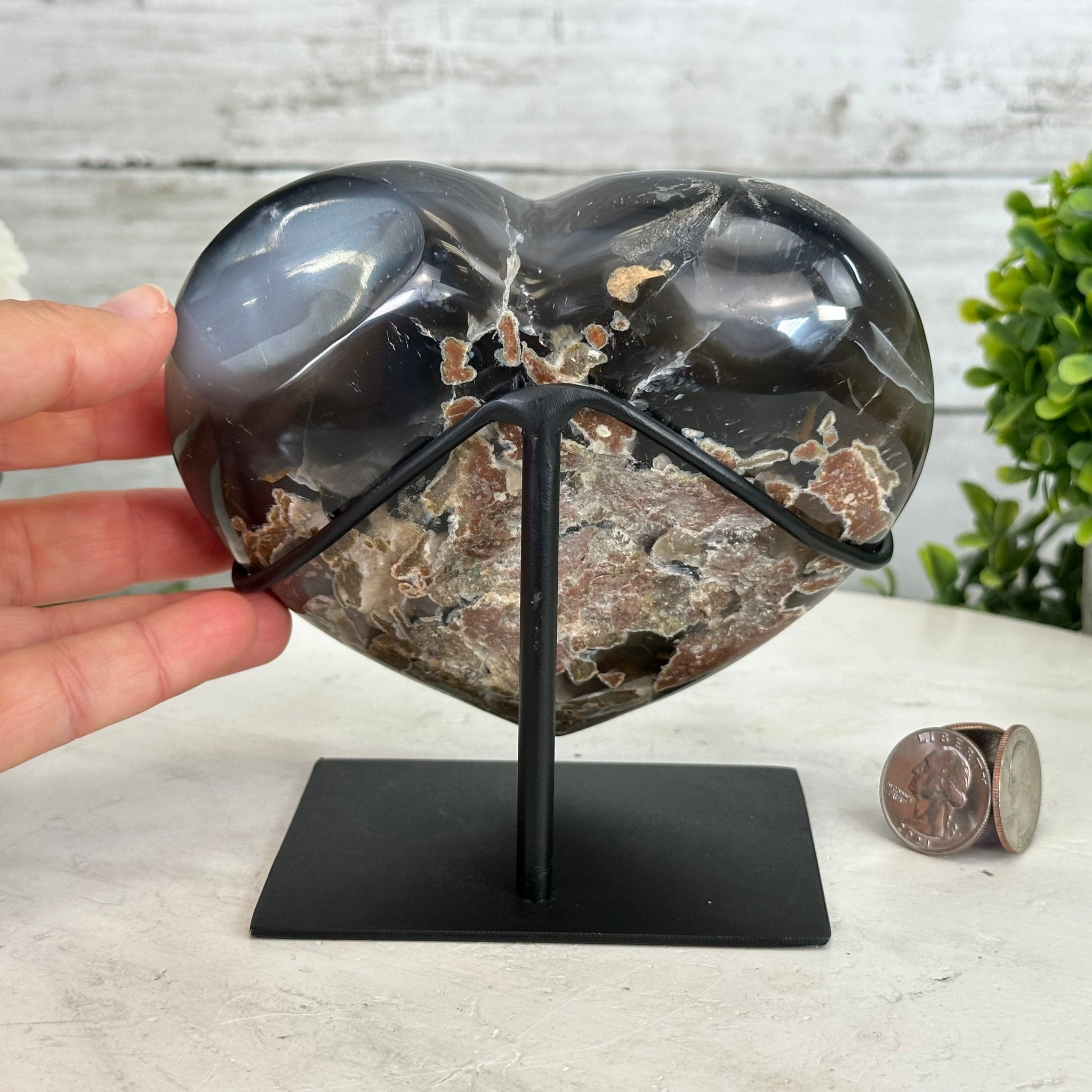 Polished Agate Heart Geode on a Metal Stand, 2.8 lbs & 5.3" Tall, Model #5468-0053 by Brazil Gems - Brazil GemsBrazil GemsPolished Agate Heart Geode on a Metal Stand, 2.8 lbs & 5.3" Tall, Model #5468-0053 by Brazil GemsHearts5468-0053
