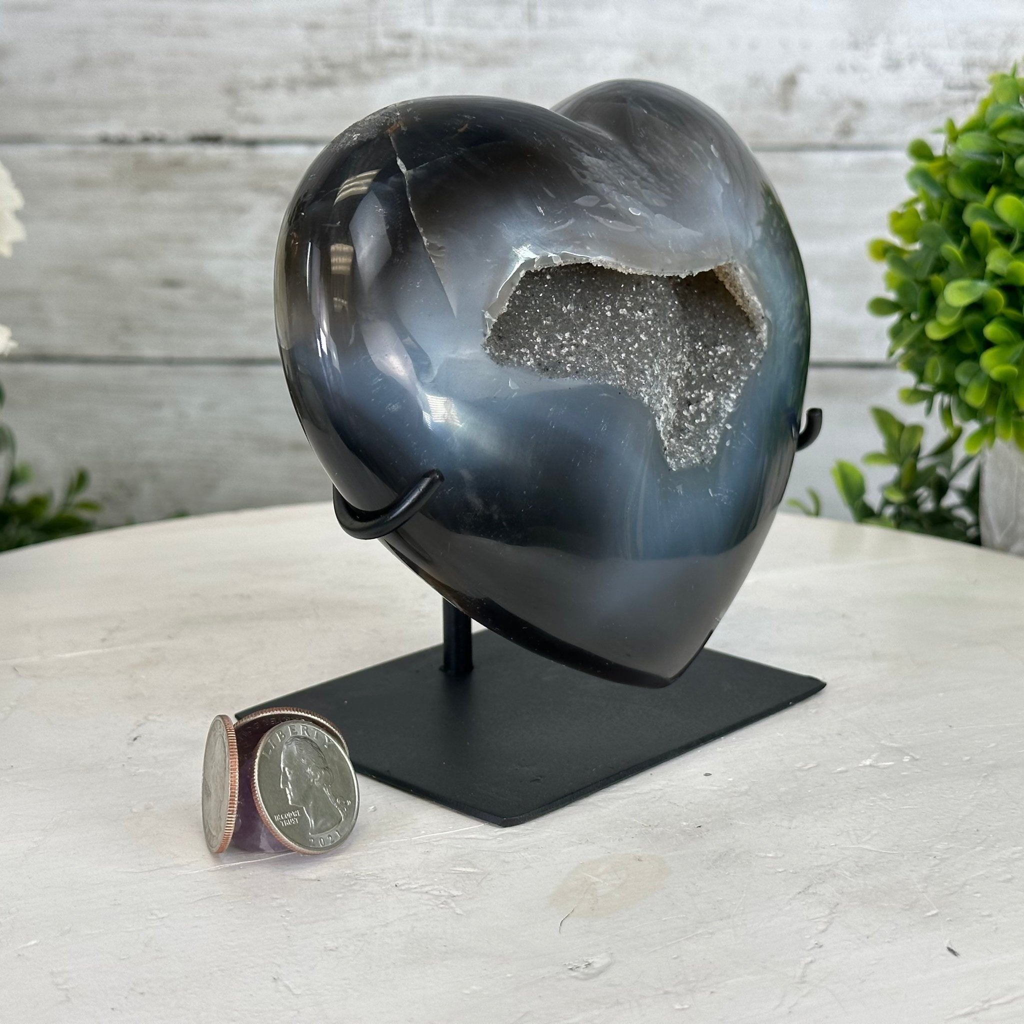 Polished Agate Heart Geode on a Metal Stand, 2.8 lbs & 5.3" Tall, Model #5468-0053 by Brazil Gems - Brazil GemsBrazil GemsPolished Agate Heart Geode on a Metal Stand, 2.8 lbs & 5.3" Tall, Model #5468-0053 by Brazil GemsHearts5468-0053