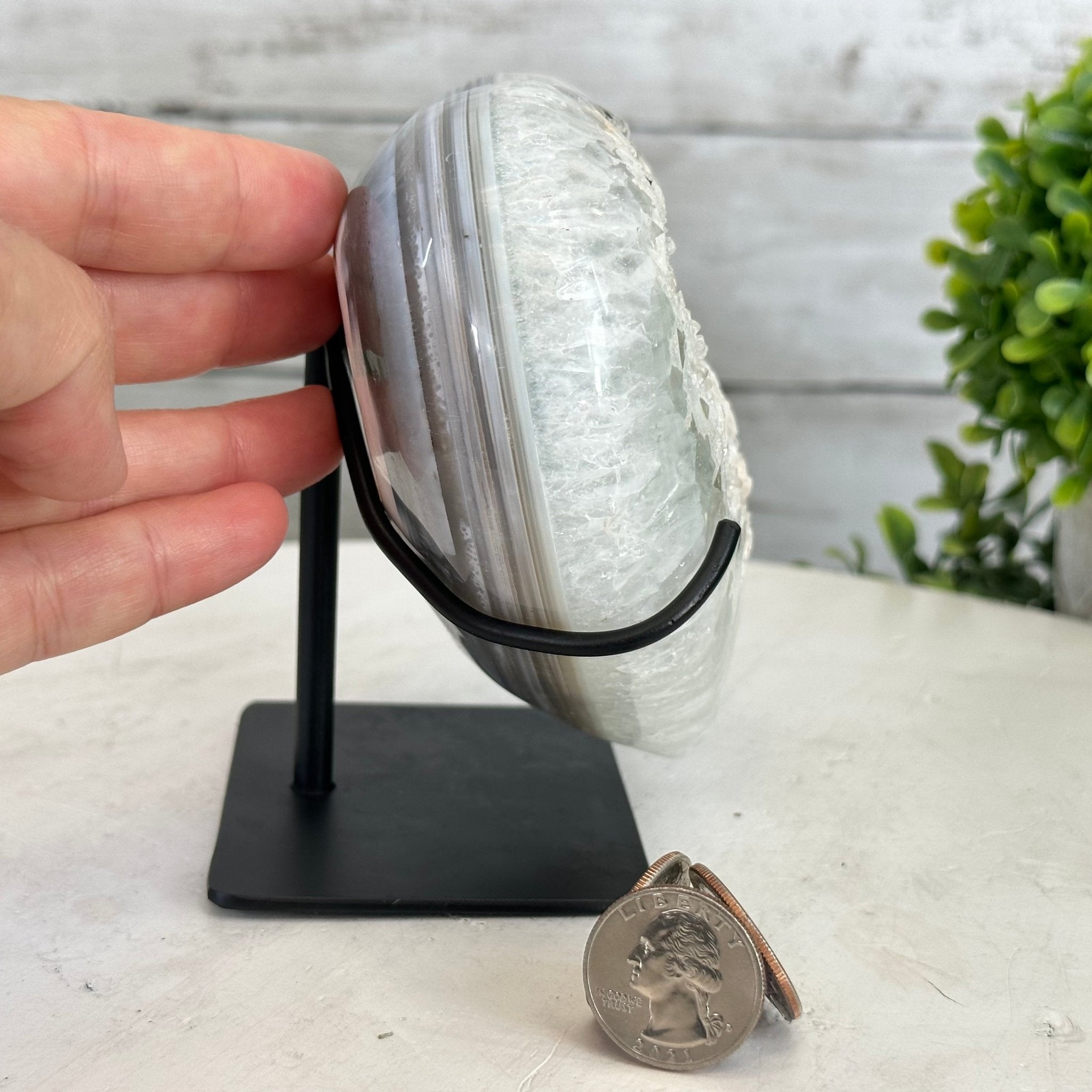 Polished Agate Heart Geode on a Metal Stand, 2.9 lbs & 5" Tall, Model #5468-0031 by Brazil Gems - Brazil GemsBrazil GemsPolished Agate Heart Geode on a Metal Stand, 2.9 lbs & 5" Tall, Model #5468-0031 by Brazil GemsHearts5468-0031