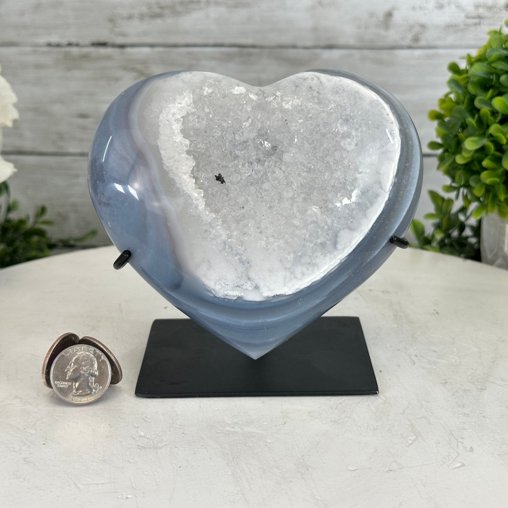 Polished Agate Heart Geode on a Metal Stand, 3 lbs & 5.3" Tall, Model #5468-0046 by Brazil Gems - Brazil GemsBrazil GemsPolished Agate Heart Geode on a Metal Stand, 3 lbs & 5.3" Tall, Model #5468-0046 by Brazil GemsHearts5468-0046