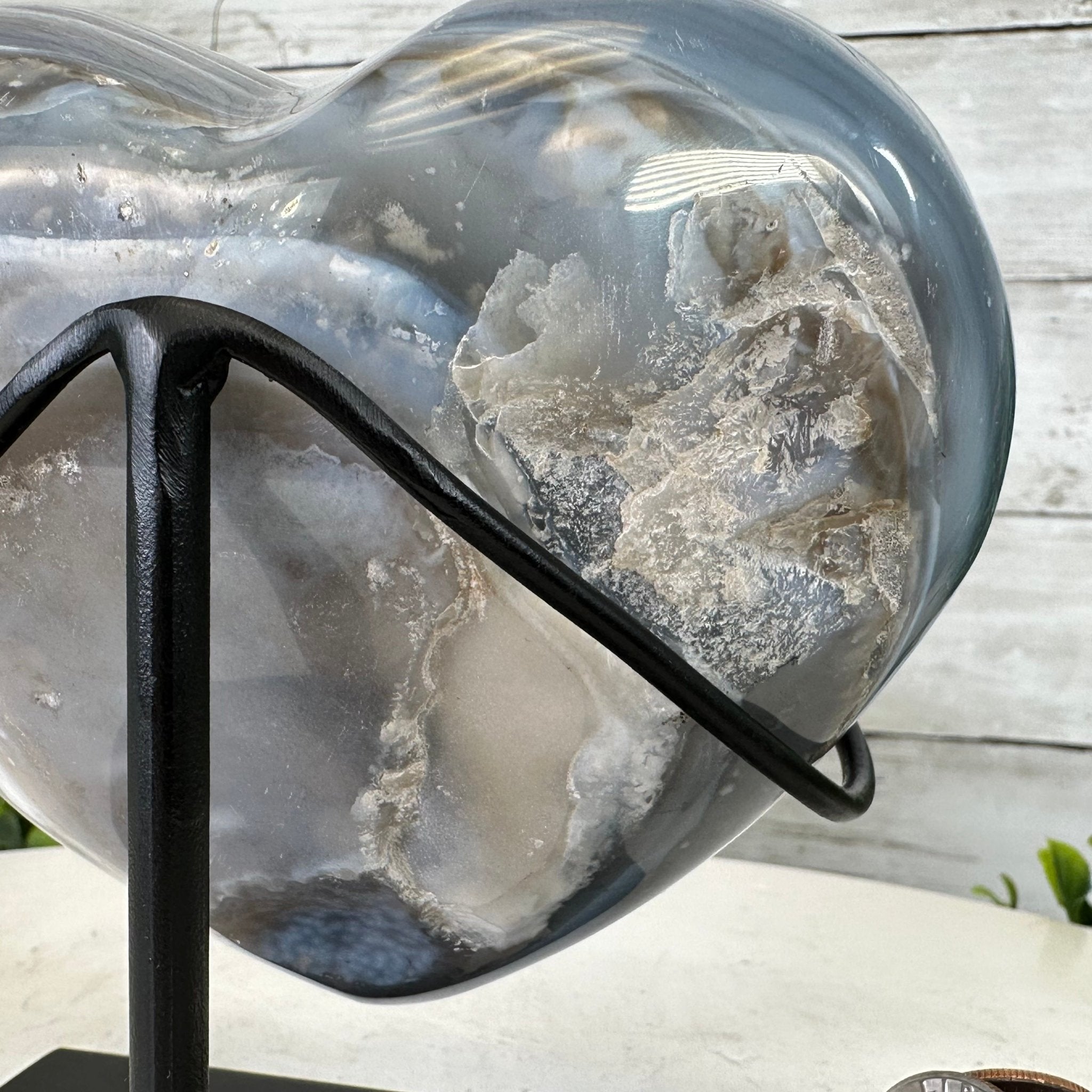 Polished Agate Heart Geode on a Metal Stand, 3 lbs & 5.3" Tall, Model #5468-0046 by Brazil Gems - Brazil GemsBrazil GemsPolished Agate Heart Geode on a Metal Stand, 3 lbs & 5.3" Tall, Model #5468-0046 by Brazil GemsHearts5468-0046
