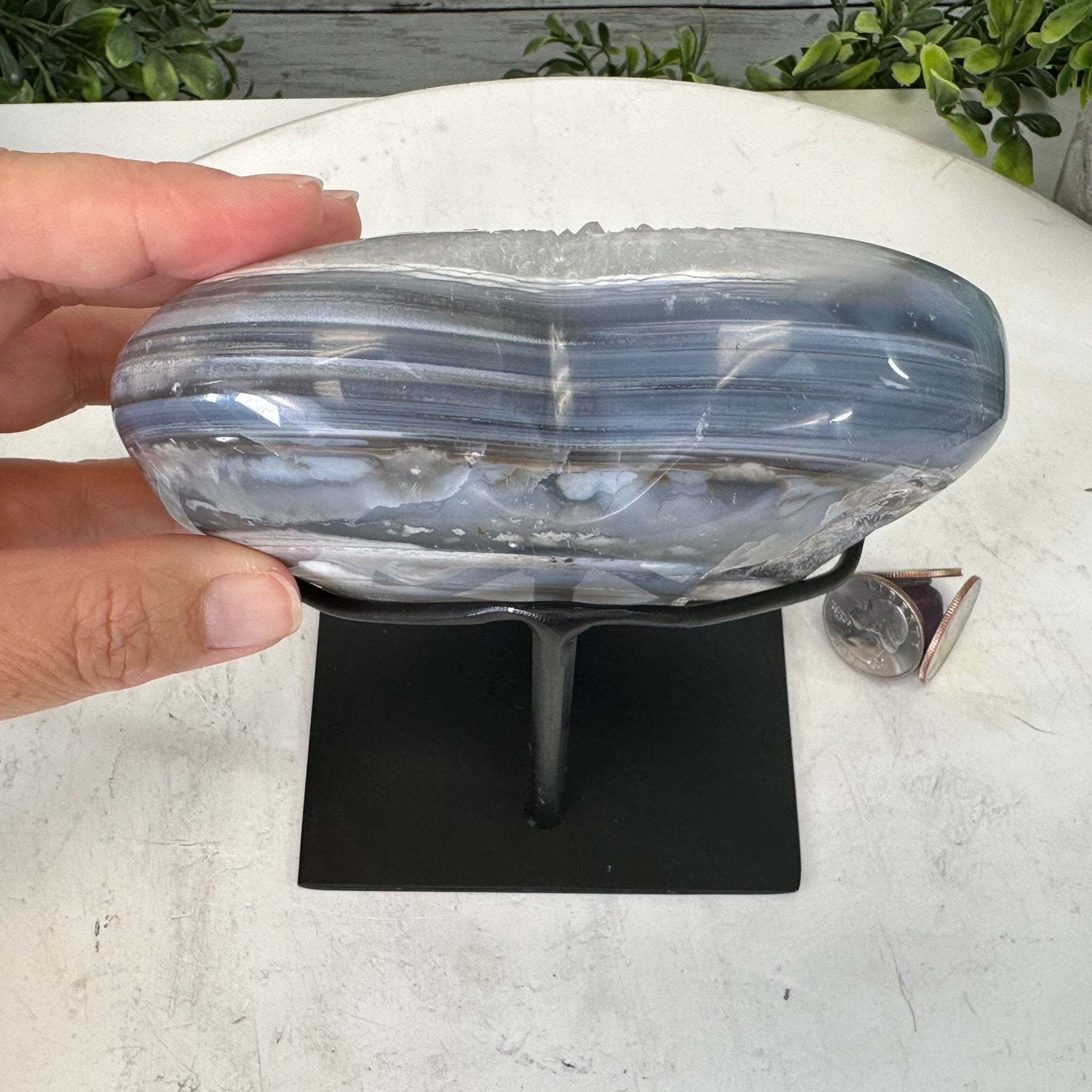 Polished Agate Heart Geode on a Metal Stand, 3 lbs & 5.3" Tall, Model #5468-0046 by Brazil Gems - Brazil GemsBrazil GemsPolished Agate Heart Geode on a Metal Stand, 3 lbs & 5.3" Tall, Model #5468-0046 by Brazil GemsHearts5468-0046