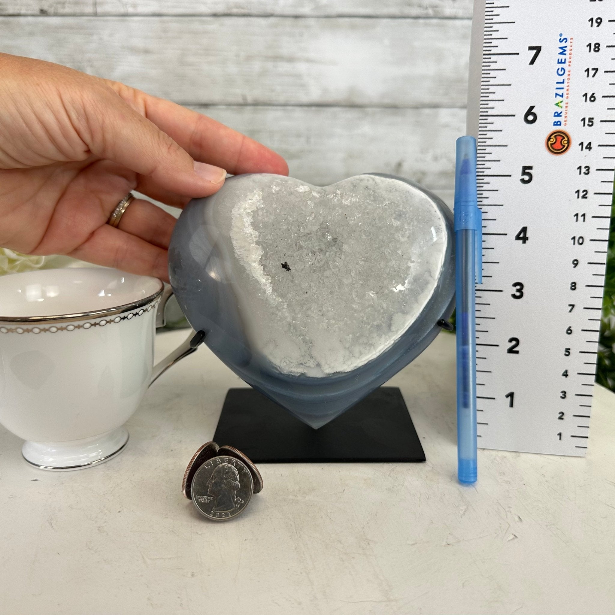 Polished Agate Heart Geode on a Metal Stand, 3 lbs & 5.3" Tall, Model #5468-0046 by Brazil Gems - Brazil GemsBrazil GemsPolished Agate Heart Geode on a Metal Stand, 3 lbs & 5.3" Tall, Model #5468-0046 by Brazil GemsHearts5468-0046