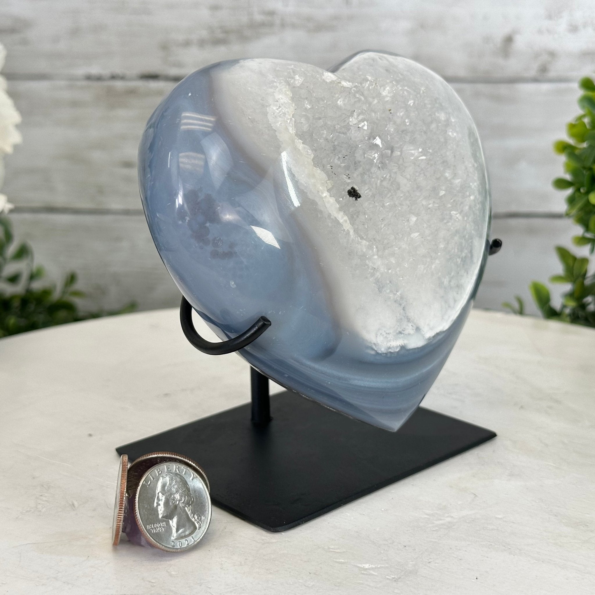 Polished Agate Heart Geode on a Metal Stand, 3 lbs & 5.3" Tall, Model #5468-0046 by Brazil Gems - Brazil GemsBrazil GemsPolished Agate Heart Geode on a Metal Stand, 3 lbs & 5.3" Tall, Model #5468-0046 by Brazil GemsHearts5468-0046