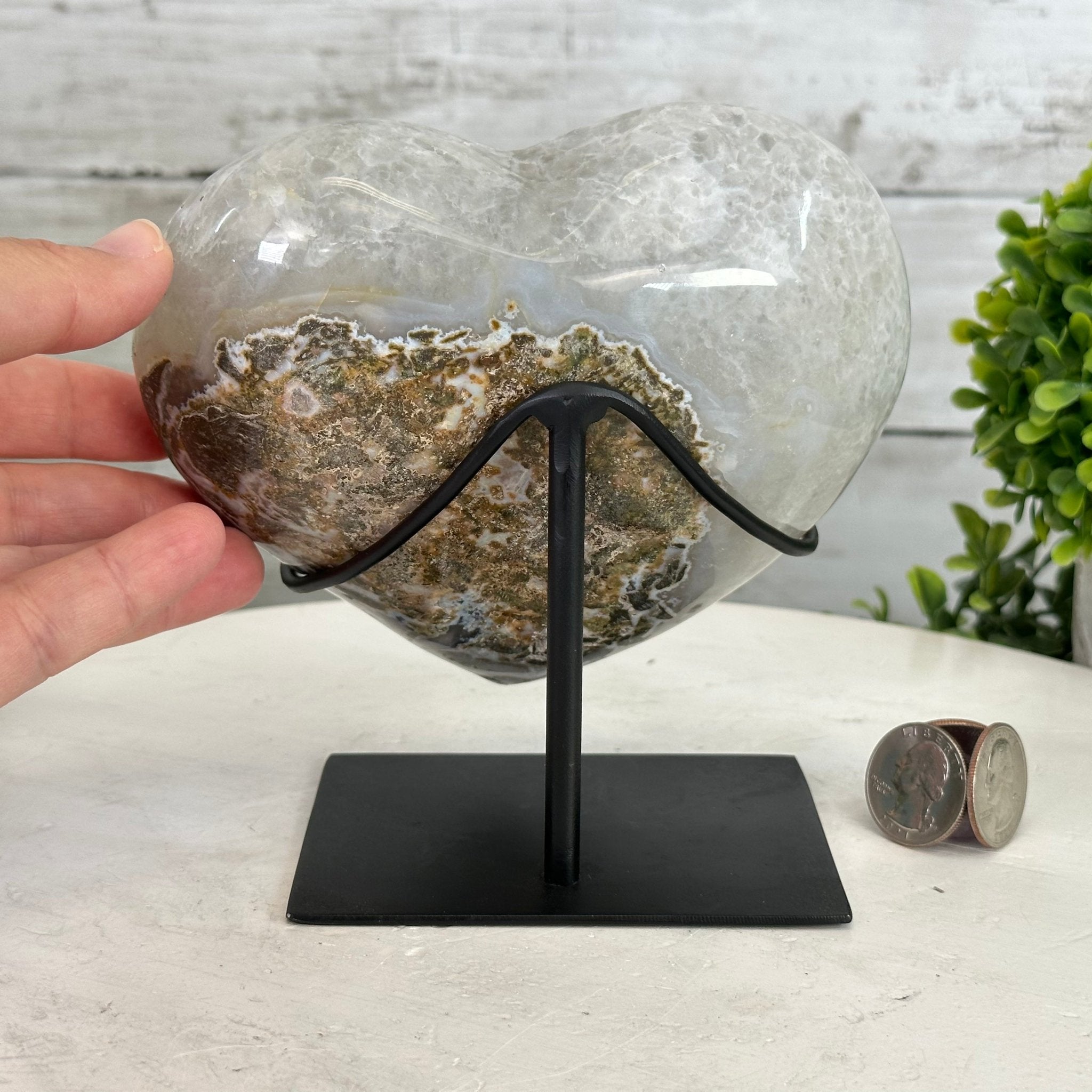 Polished Agate Heart Geode on a Metal Stand, 3.1 lbs & 5.7" Tall, Model #5468-0051 by Brazil Gems - Brazil GemsBrazil GemsPolished Agate Heart Geode on a Metal Stand, 3.1 lbs & 5.7" Tall, Model #5468-0051 by Brazil GemsHearts5468-0051