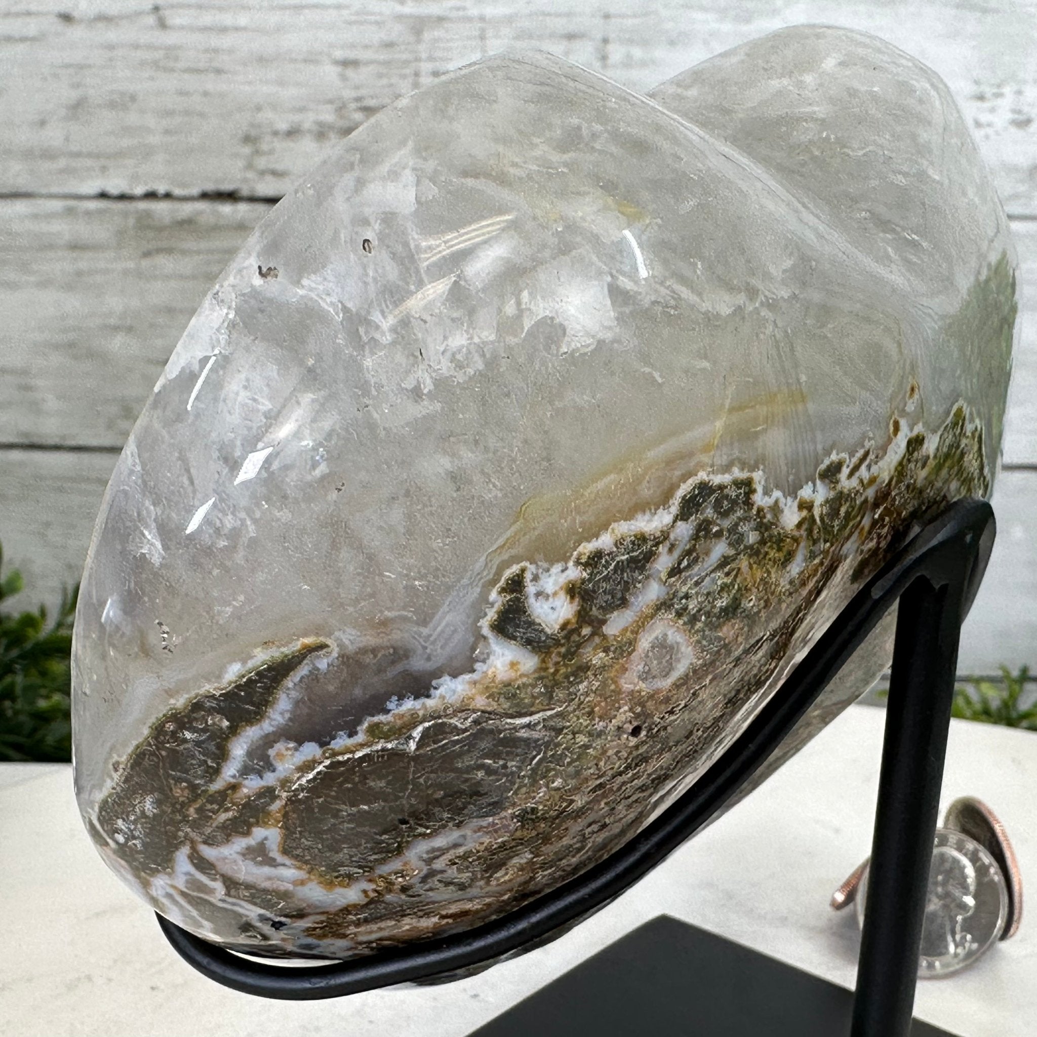 Polished Agate Heart Geode on a Metal Stand, 3.1 lbs & 5.7" Tall, Model #5468-0051 by Brazil Gems - Brazil GemsBrazil GemsPolished Agate Heart Geode on a Metal Stand, 3.1 lbs & 5.7" Tall, Model #5468-0051 by Brazil GemsHearts5468-0051