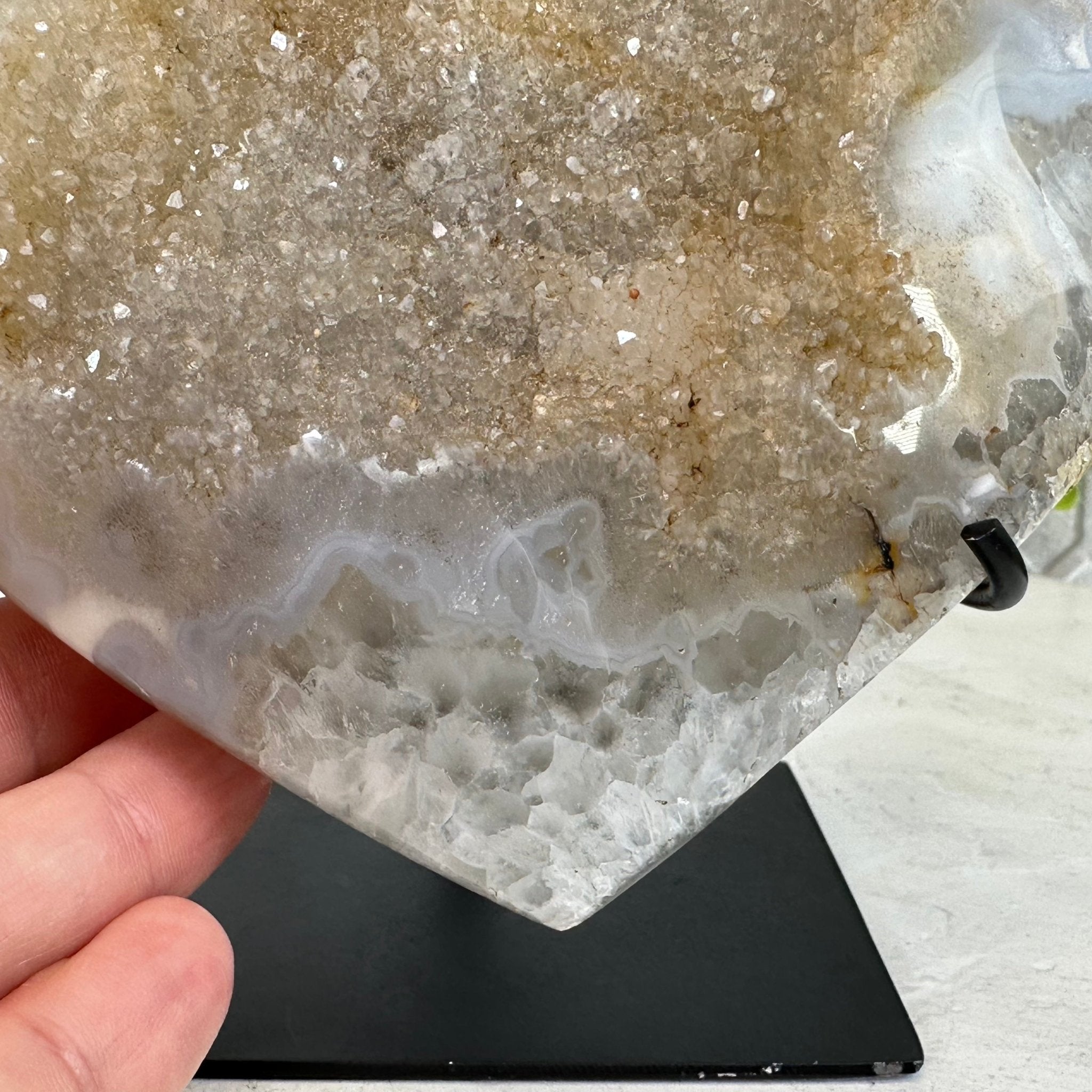 Polished Agate Heart Geode on a Metal Stand, 3.1 lbs & 5.7" Tall, Model #5468-0051 by Brazil Gems - Brazil GemsBrazil GemsPolished Agate Heart Geode on a Metal Stand, 3.1 lbs & 5.7" Tall, Model #5468-0051 by Brazil GemsHearts5468-0051