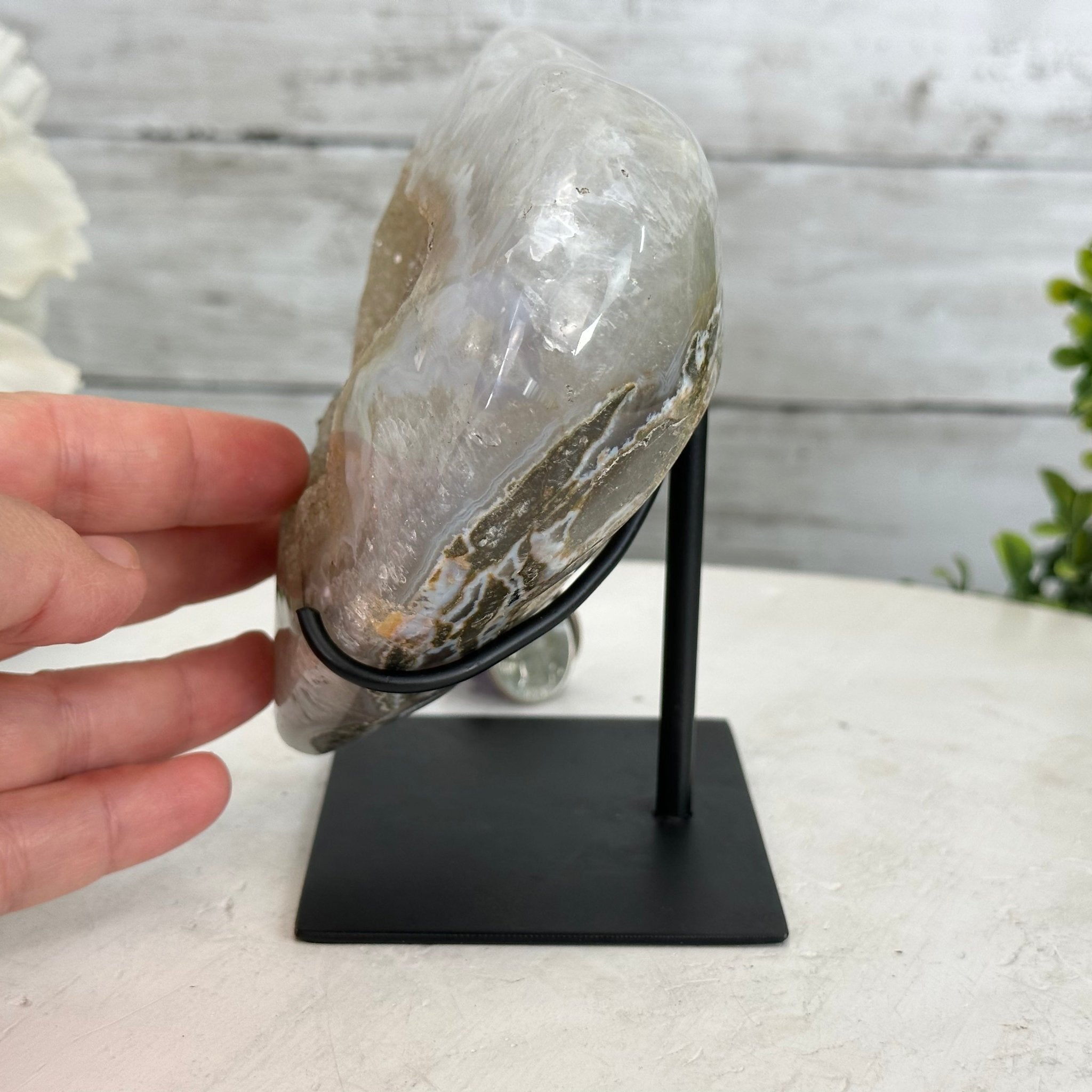 Polished Agate Heart Geode on a Metal Stand, 3.1 lbs & 5.7" Tall, Model #5468-0051 by Brazil Gems - Brazil GemsBrazil GemsPolished Agate Heart Geode on a Metal Stand, 3.1 lbs & 5.7" Tall, Model #5468-0051 by Brazil GemsHearts5468-0051