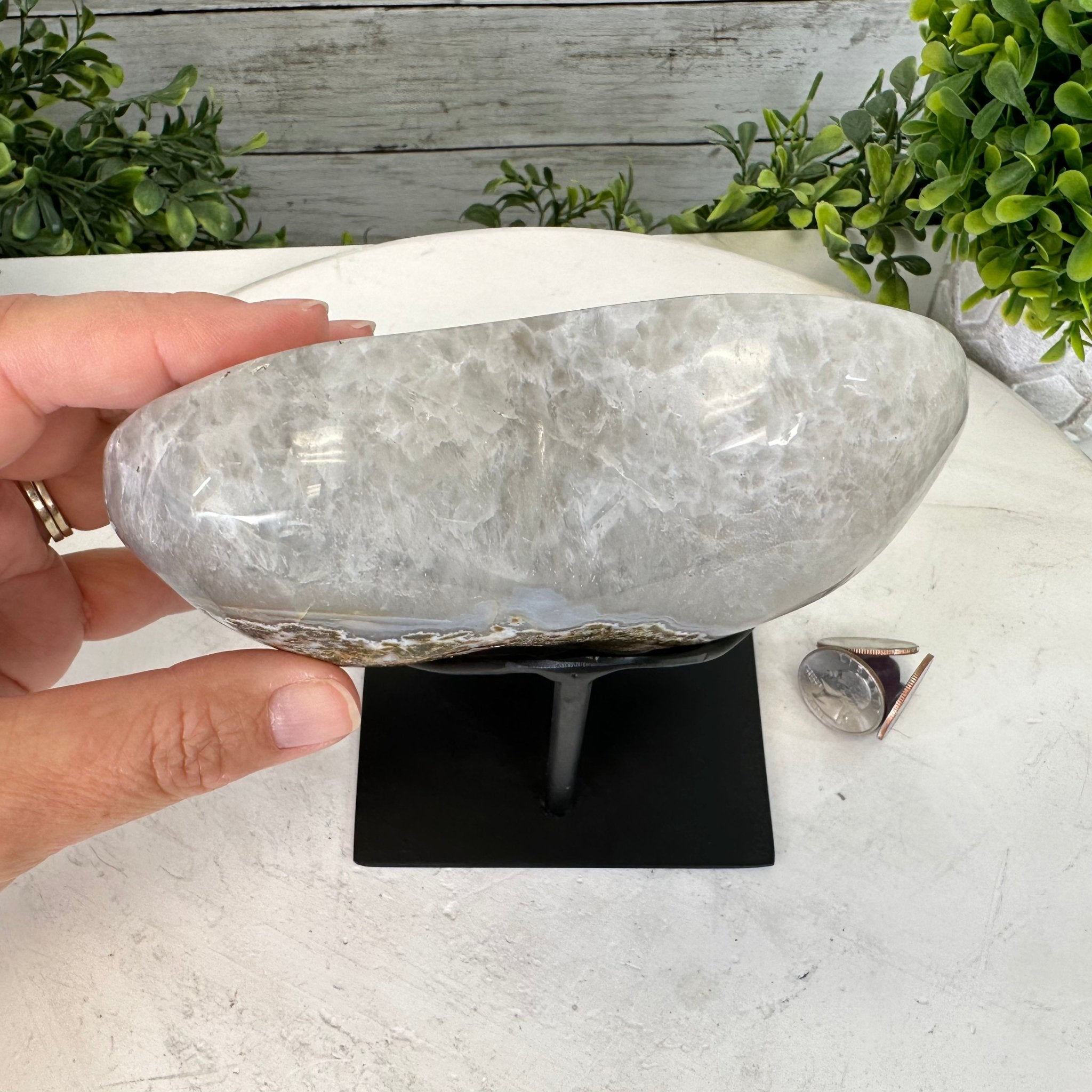Polished Agate Heart Geode on a Metal Stand, 3.1 lbs & 5.7" Tall, Model #5468-0051 by Brazil Gems - Brazil GemsBrazil GemsPolished Agate Heart Geode on a Metal Stand, 3.1 lbs & 5.7" Tall, Model #5468-0051 by Brazil GemsHearts5468-0051