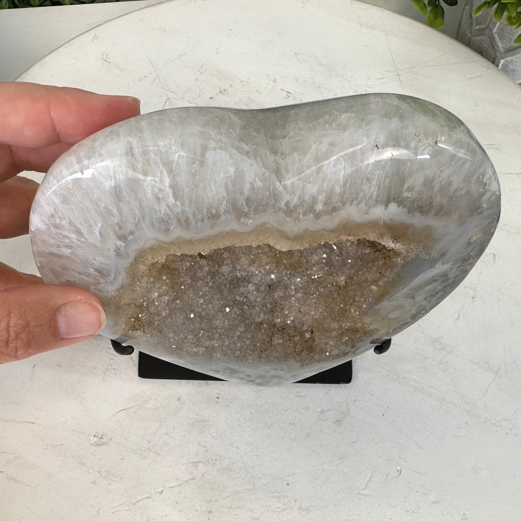 Polished Agate Heart Geode on a Metal Stand, 3.1 lbs & 5.7" Tall, Model #5468-0051 by Brazil Gems - Brazil GemsBrazil GemsPolished Agate Heart Geode on a Metal Stand, 3.1 lbs & 5.7" Tall, Model #5468-0051 by Brazil GemsHearts5468-0051