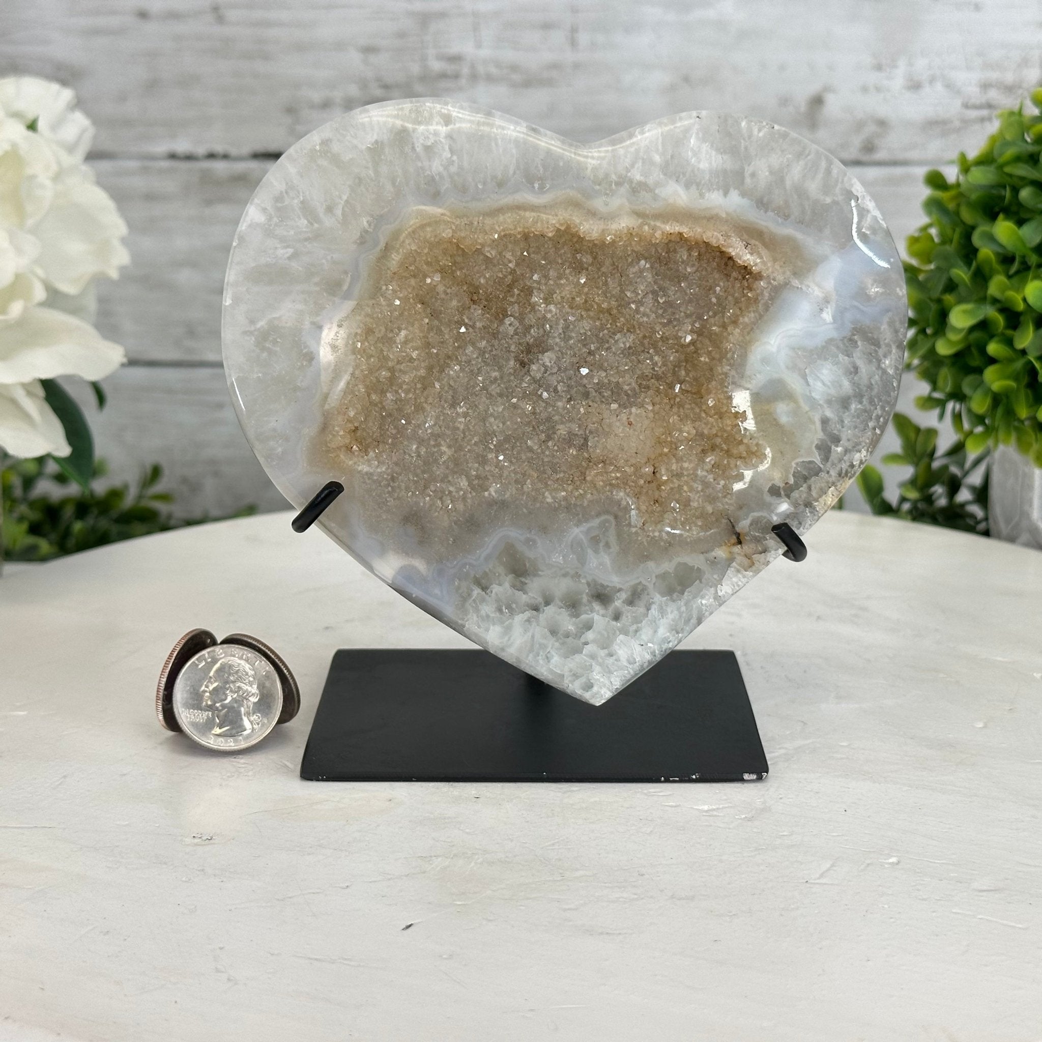 Polished Agate Heart Geode on a Metal Stand, 3.1 lbs & 5.7" Tall, Model #5468-0051 by Brazil Gems - Brazil GemsBrazil GemsPolished Agate Heart Geode on a Metal Stand, 3.1 lbs & 5.7" Tall, Model #5468-0051 by Brazil GemsHearts5468-0051
