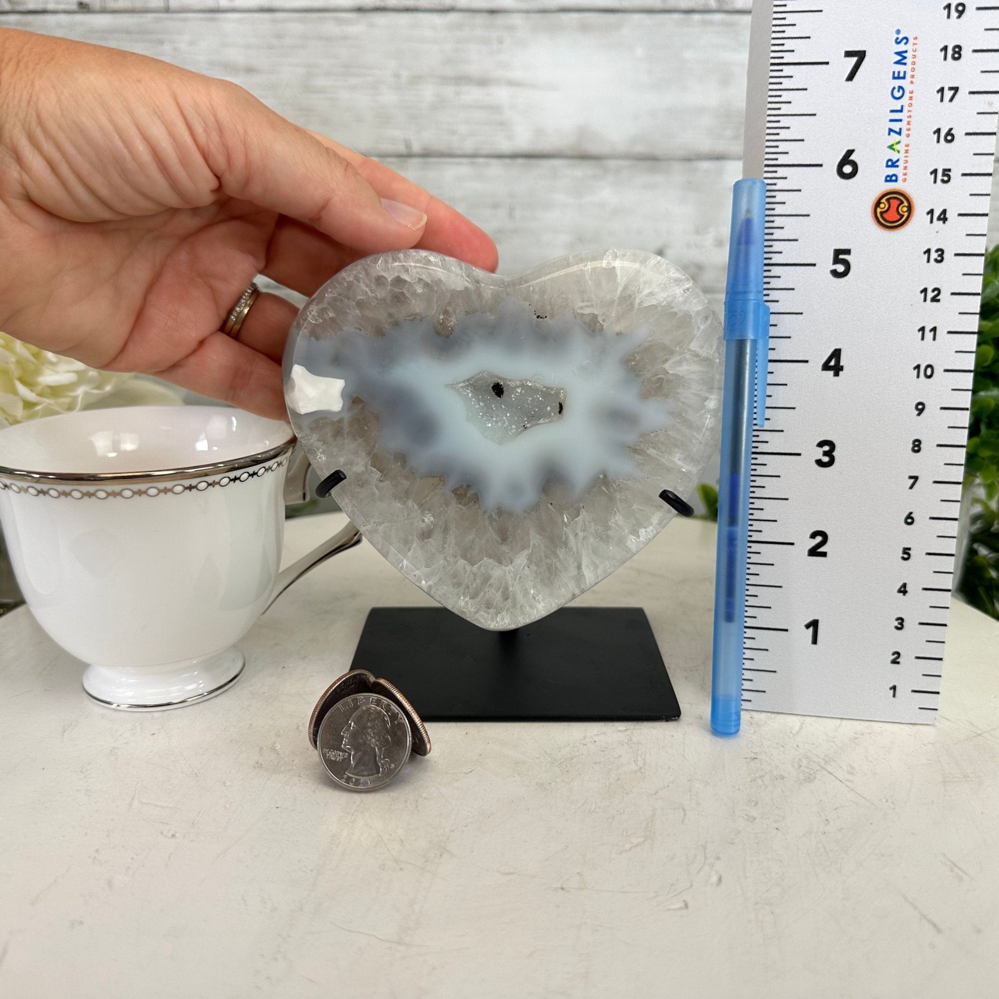 Polished Agate Heart Geode on a Metal Stand, 3.2 lbs & 5.3" Tall, Model #5468-0045 by Brazil Gems - Brazil GemsBrazil GemsPolished Agate Heart Geode on a Metal Stand, 3.2 lbs & 5.3" Tall, Model #5468-0045 by Brazil GemsHearts5468-0045