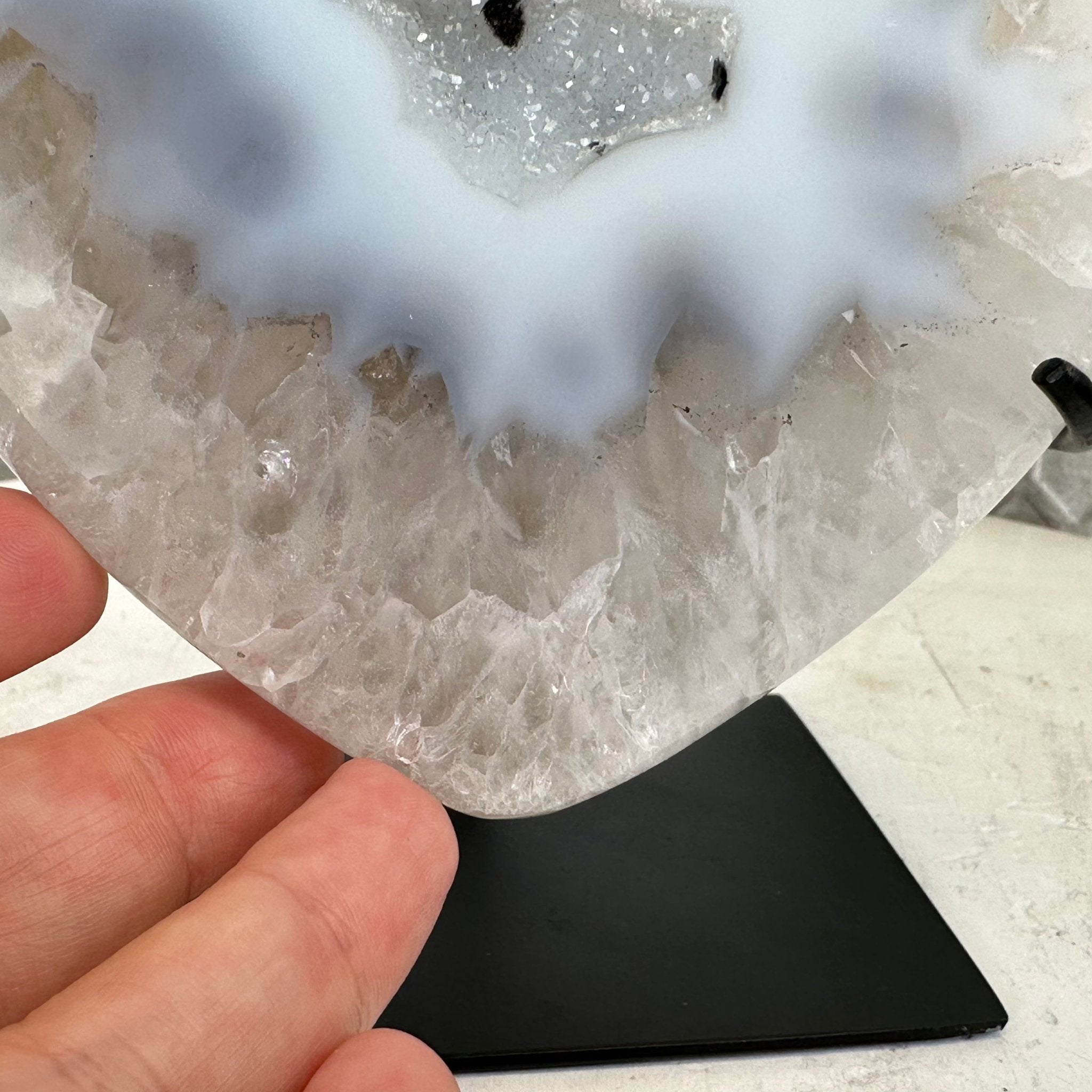 Polished Agate Heart Geode on a Metal Stand, 3.2 lbs & 5.3" Tall, Model #5468-0045 by Brazil Gems - Brazil GemsBrazil GemsPolished Agate Heart Geode on a Metal Stand, 3.2 lbs & 5.3" Tall, Model #5468-0045 by Brazil GemsHearts5468-0045