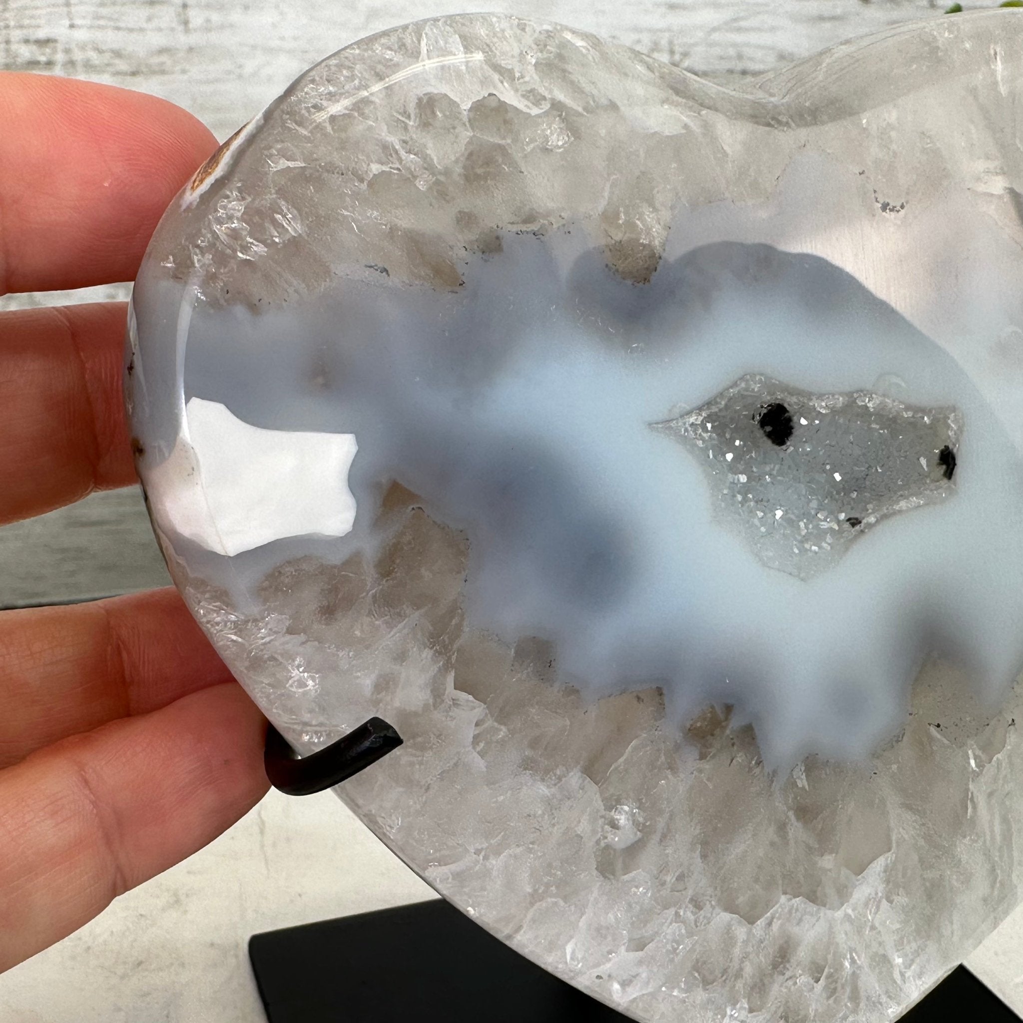 Polished Agate Heart Geode on a Metal Stand, 3.2 lbs & 5.3" Tall, Model #5468-0045 by Brazil Gems - Brazil GemsBrazil GemsPolished Agate Heart Geode on a Metal Stand, 3.2 lbs & 5.3" Tall, Model #5468-0045 by Brazil GemsHearts5468-0045