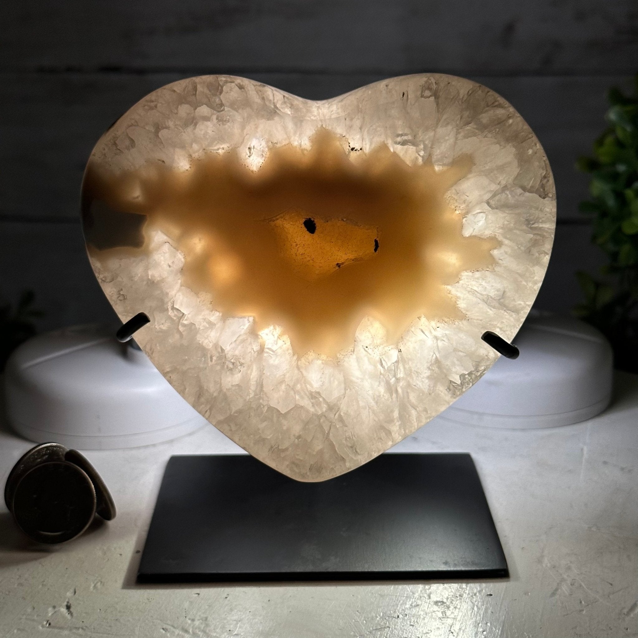 Polished Agate Heart Geode on a Metal Stand, 3.2 lbs & 5.3" Tall, Model #5468-0045 by Brazil Gems - Brazil GemsBrazil GemsPolished Agate Heart Geode on a Metal Stand, 3.2 lbs & 5.3" Tall, Model #5468-0045 by Brazil GemsHearts5468-0045