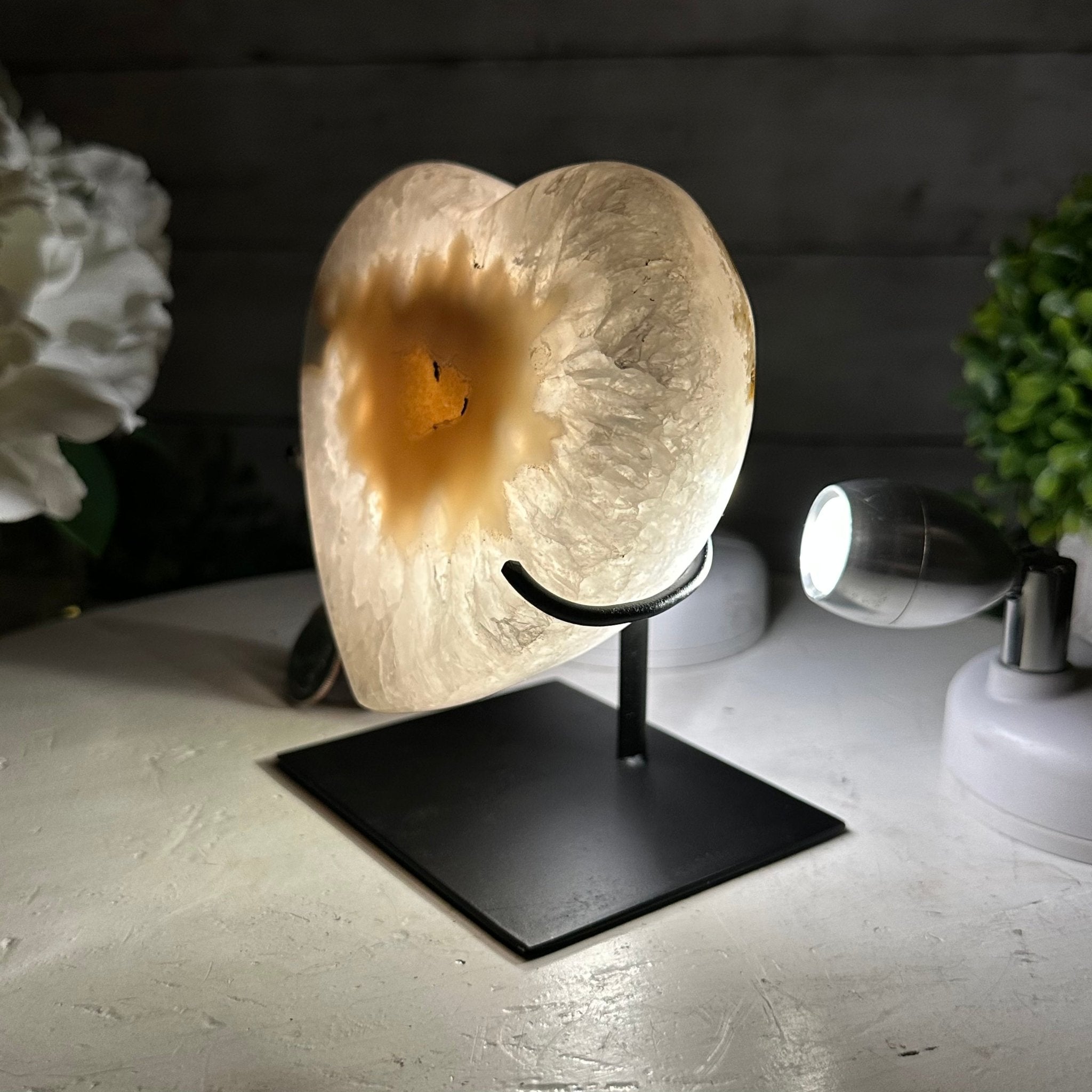 Polished Agate Heart Geode on a Metal Stand, 3.2 lbs & 5.3" Tall, Model #5468-0045 by Brazil Gems - Brazil GemsBrazil GemsPolished Agate Heart Geode on a Metal Stand, 3.2 lbs & 5.3" Tall, Model #5468-0045 by Brazil GemsHearts5468-0045