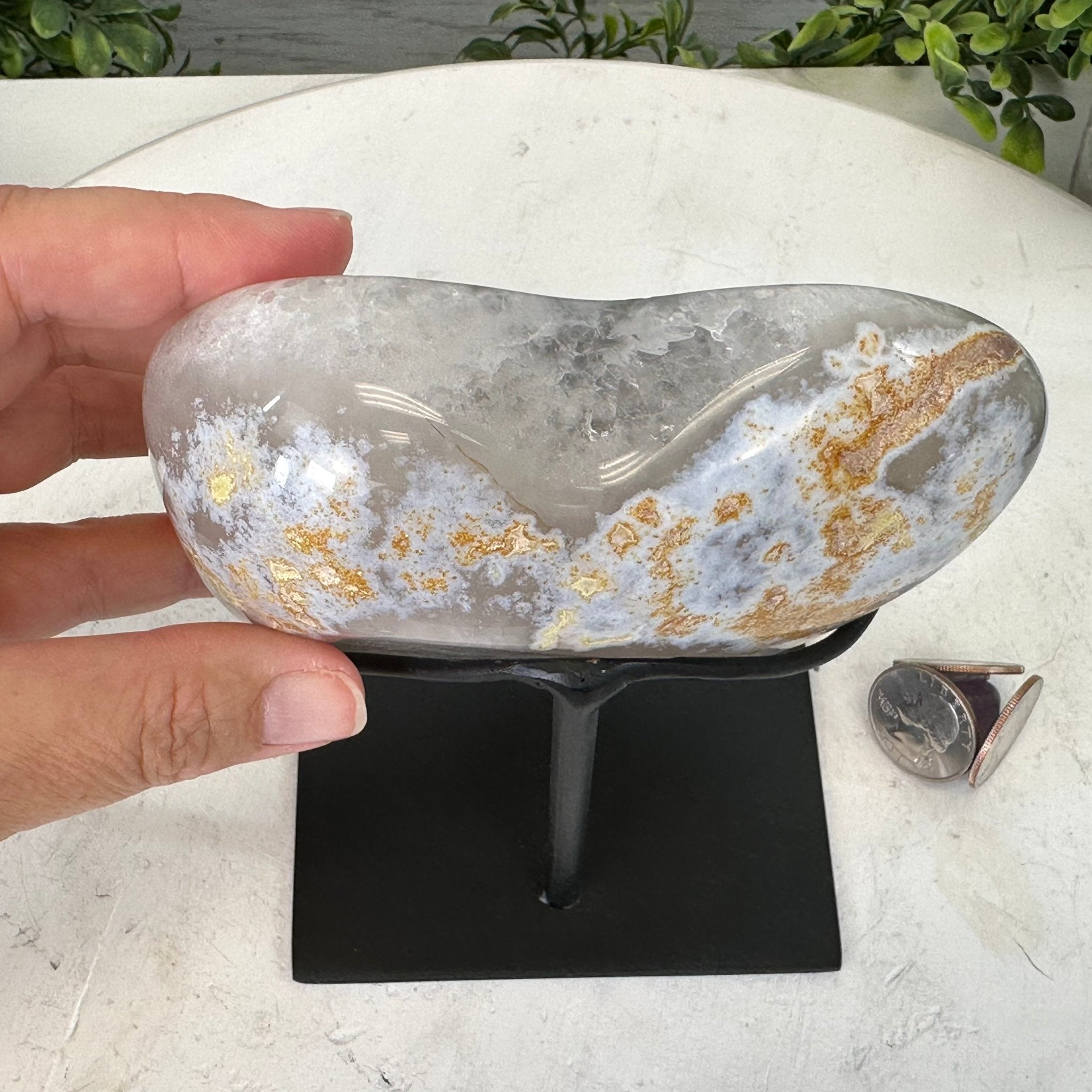 Polished Agate Heart Geode on a Metal Stand, 3.2 lbs & 5.3" Tall, Model #5468-0045 by Brazil Gems - Brazil GemsBrazil GemsPolished Agate Heart Geode on a Metal Stand, 3.2 lbs & 5.3" Tall, Model #5468-0045 by Brazil GemsHearts5468-0045