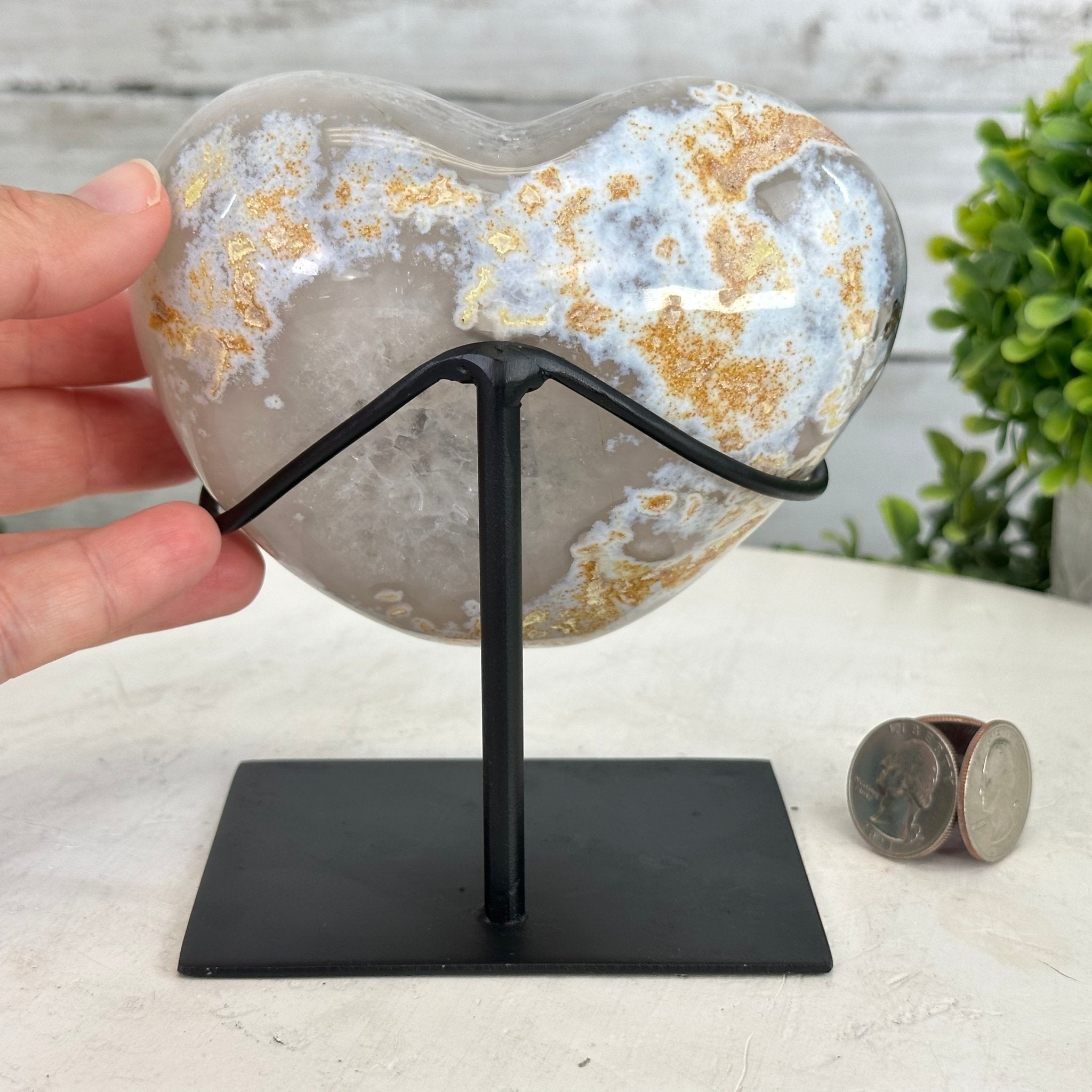 Polished Agate Heart Geode on a Metal Stand, 3.2 lbs & 5.3" Tall, Model #5468-0045 by Brazil Gems - Brazil GemsBrazil GemsPolished Agate Heart Geode on a Metal Stand, 3.2 lbs & 5.3" Tall, Model #5468-0045 by Brazil GemsHearts5468-0045