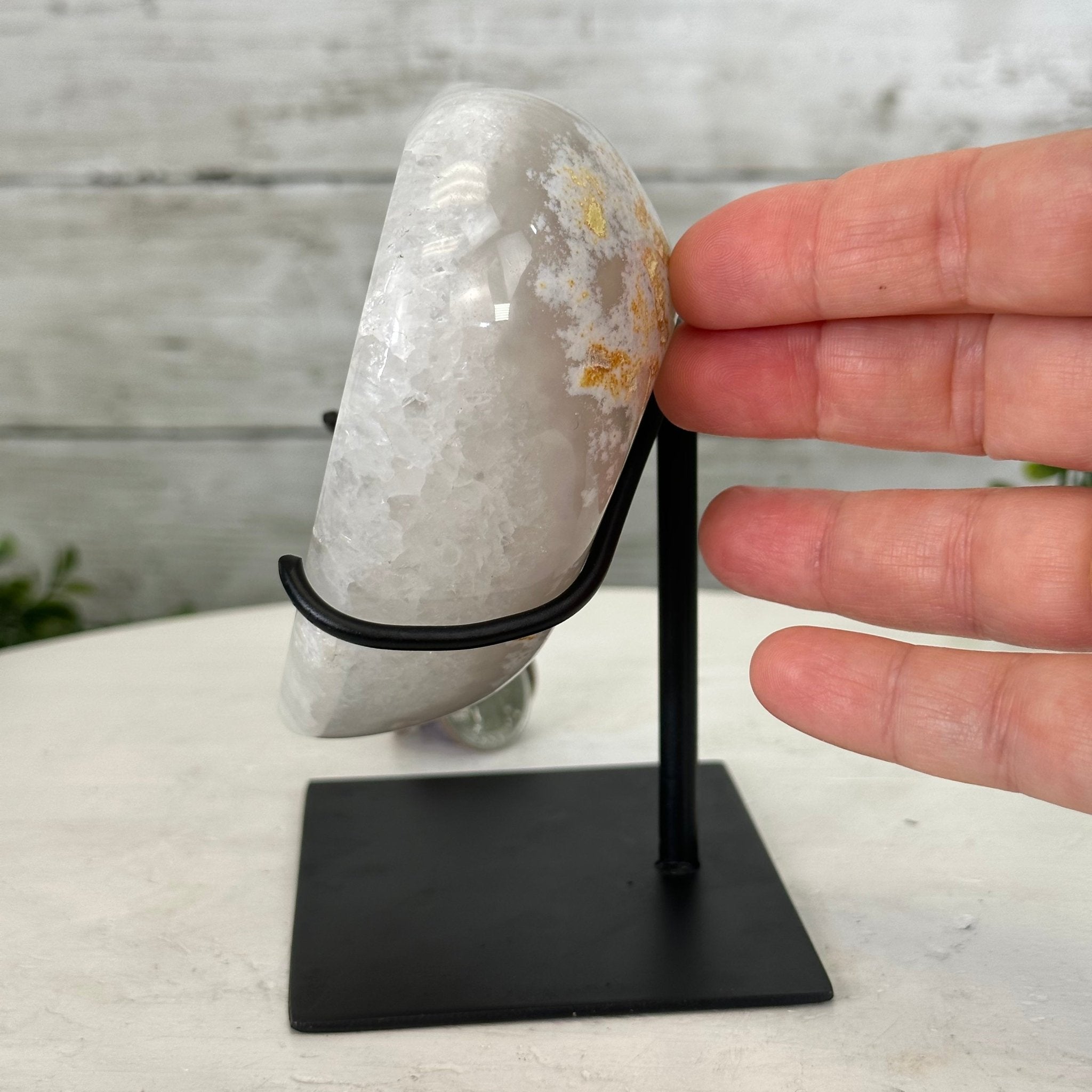 Polished Agate Heart Geode on a Metal Stand, 3.2 lbs & 5.3" Tall, Model #5468-0045 by Brazil Gems - Brazil GemsBrazil GemsPolished Agate Heart Geode on a Metal Stand, 3.2 lbs & 5.3" Tall, Model #5468-0045 by Brazil GemsHearts5468-0045