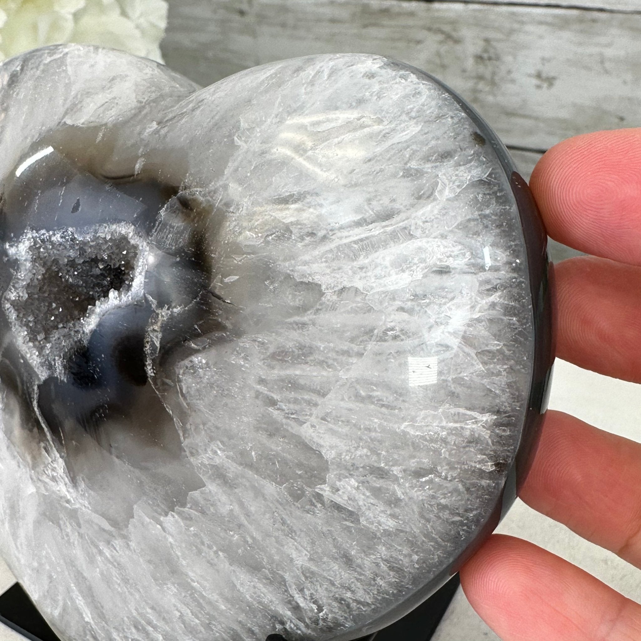 Polished Agate Heart Geode on a Metal Stand, 3.3 lbs & 5" Tall, Model #5468-0042 by Brazil Gems - Brazil GemsBrazil GemsPolished Agate Heart Geode on a Metal Stand, 3.3 lbs & 5" Tall, Model #5468-0042 by Brazil GemsHearts5468-0042