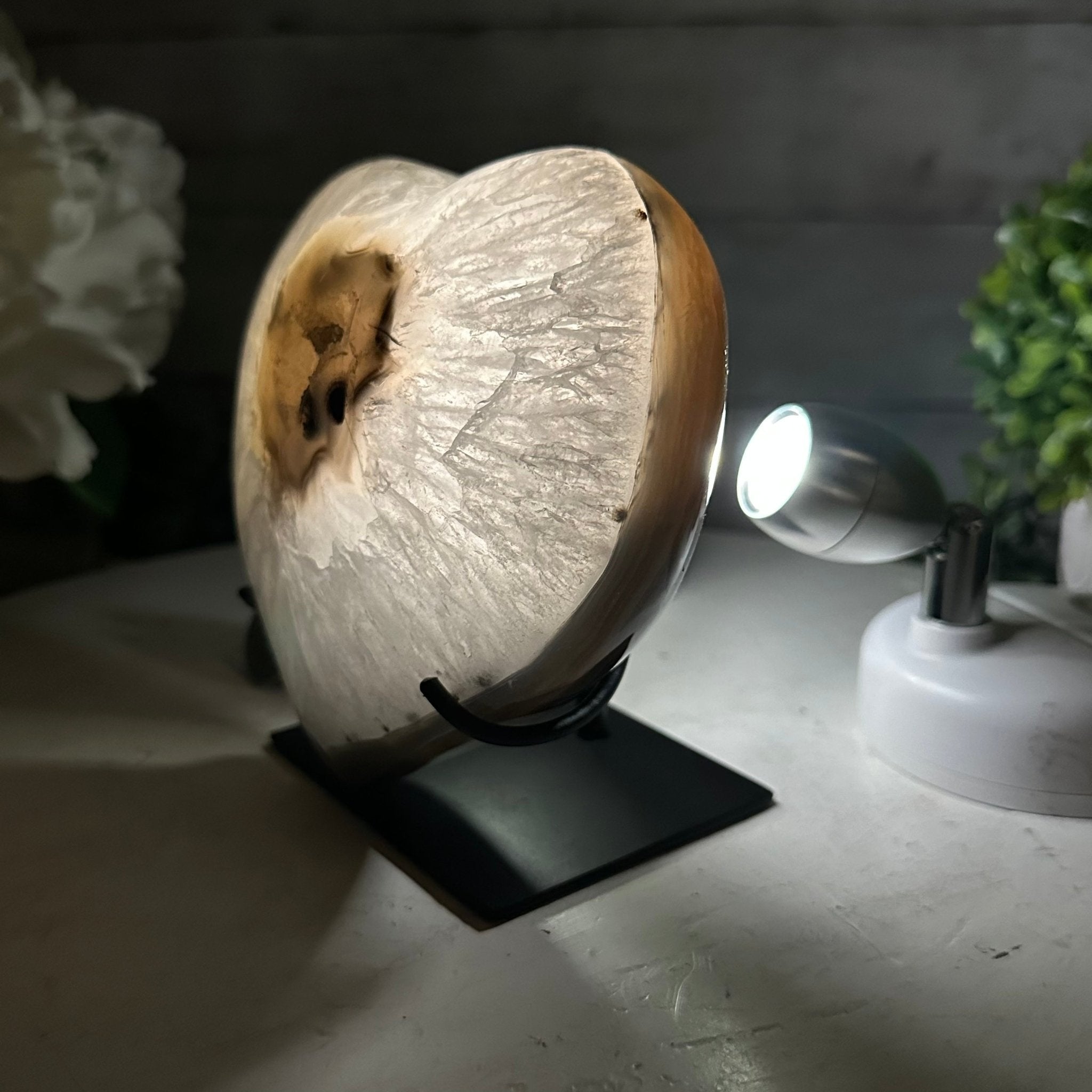 Polished Agate Heart Geode on a Metal Stand, 3.3 lbs & 5" Tall, Model #5468-0042 by Brazil Gems - Brazil GemsBrazil GemsPolished Agate Heart Geode on a Metal Stand, 3.3 lbs & 5" Tall, Model #5468-0042 by Brazil GemsHearts5468-0042