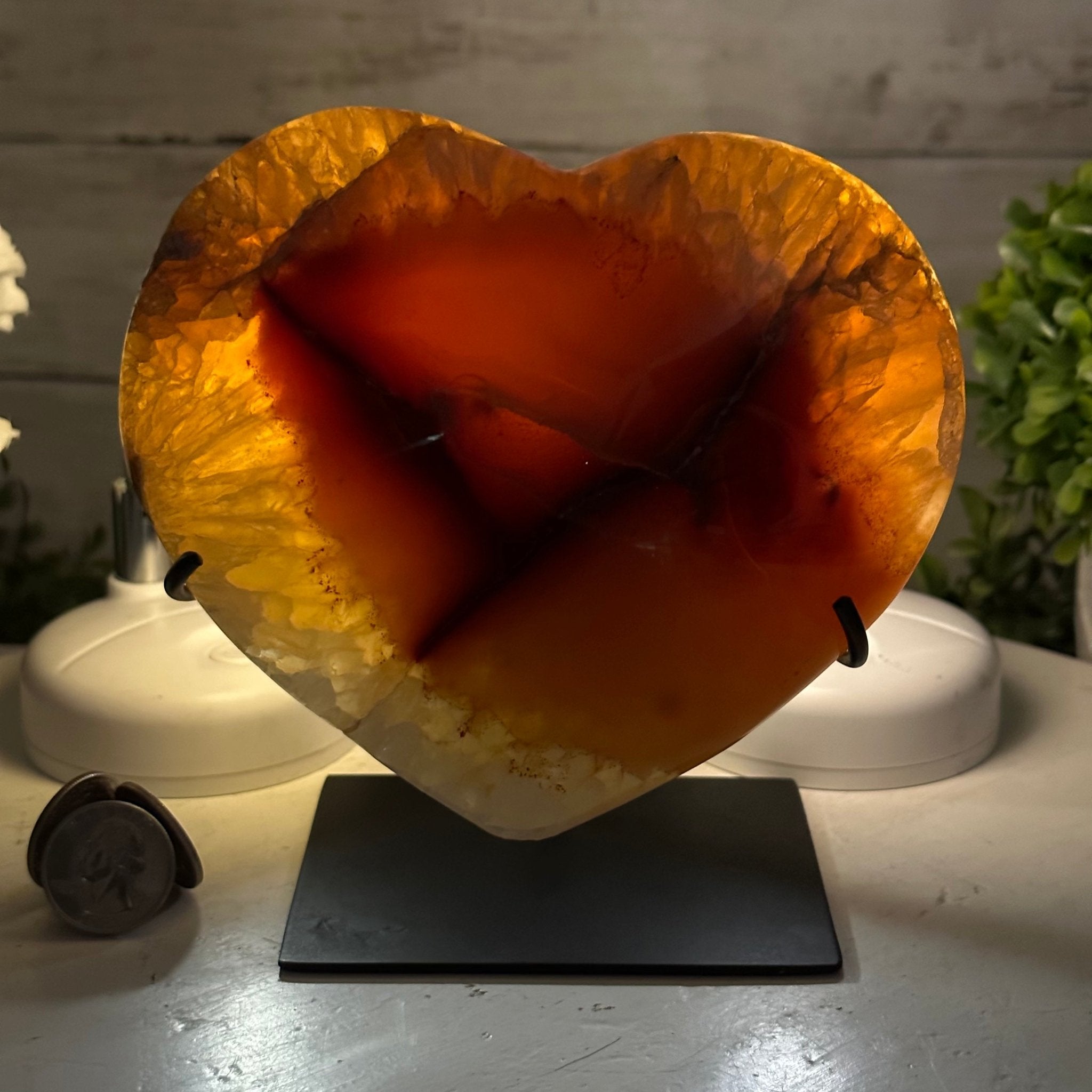 Polished Agate Heart Geode on a Metal Stand, 3.6 lbs & 6" Tall, Model #5468-0061 by Brazil Gems - Brazil GemsBrazil GemsPolished Agate Heart Geode on a Metal Stand, 3.6 lbs & 6" Tall, Model #5468-0061 by Brazil GemsHearts5468-0061