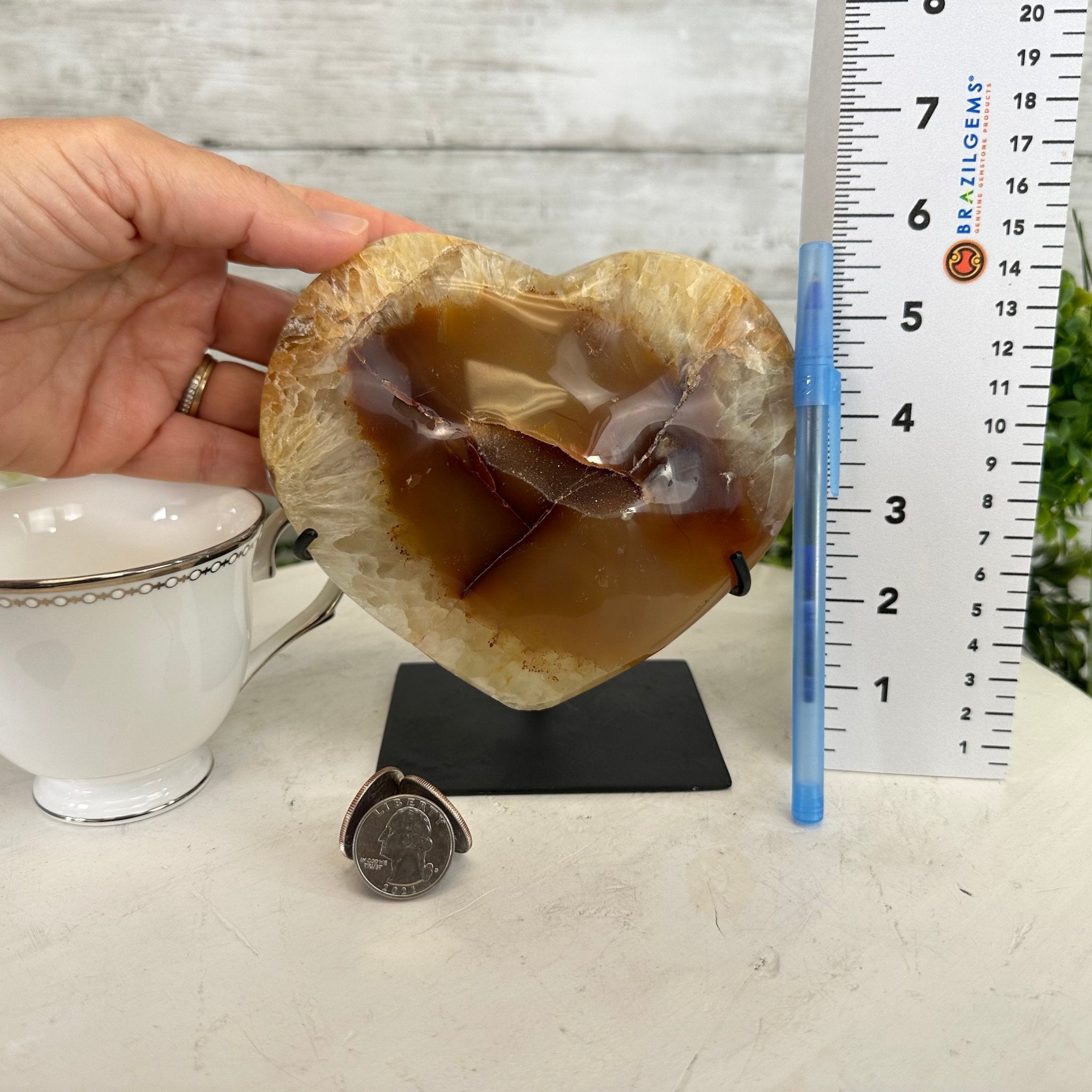 Polished Agate Heart Geode on a Metal Stand, 3.6 lbs & 6" Tall, Model #5468-0061 by Brazil Gems - Brazil GemsBrazil GemsPolished Agate Heart Geode on a Metal Stand, 3.6 lbs & 6" Tall, Model #5468-0061 by Brazil GemsHearts5468-0061