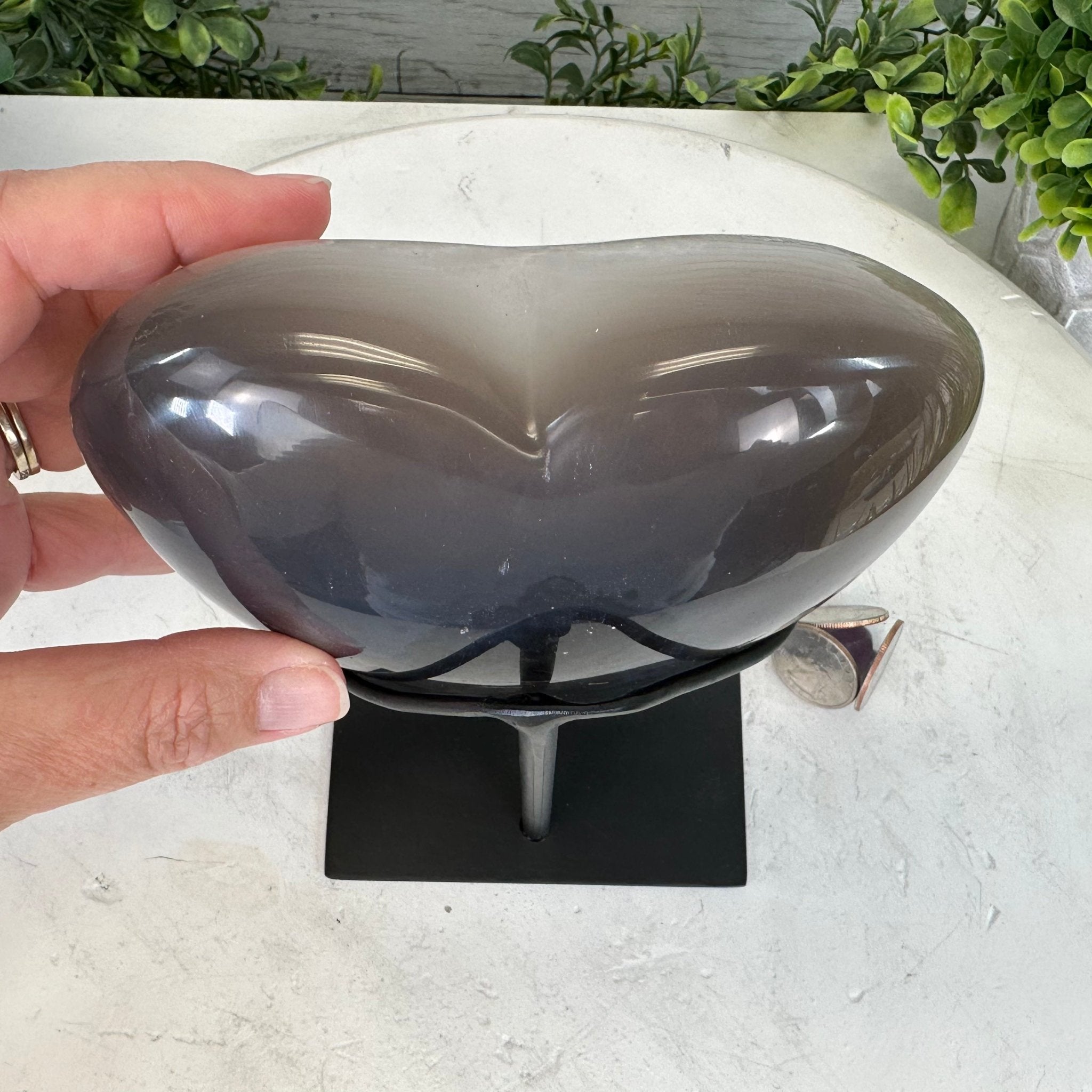 Polished Agate Heart Geode on a Metal Stand, 3.7 lbs & 6.4" Tall, Model #5468-0073 by Brazil Gems - Brazil GemsBrazil GemsPolished Agate Heart Geode on a Metal Stand, 3.7 lbs & 6.4" Tall, Model #5468-0073 by Brazil GemsHearts5468-0073