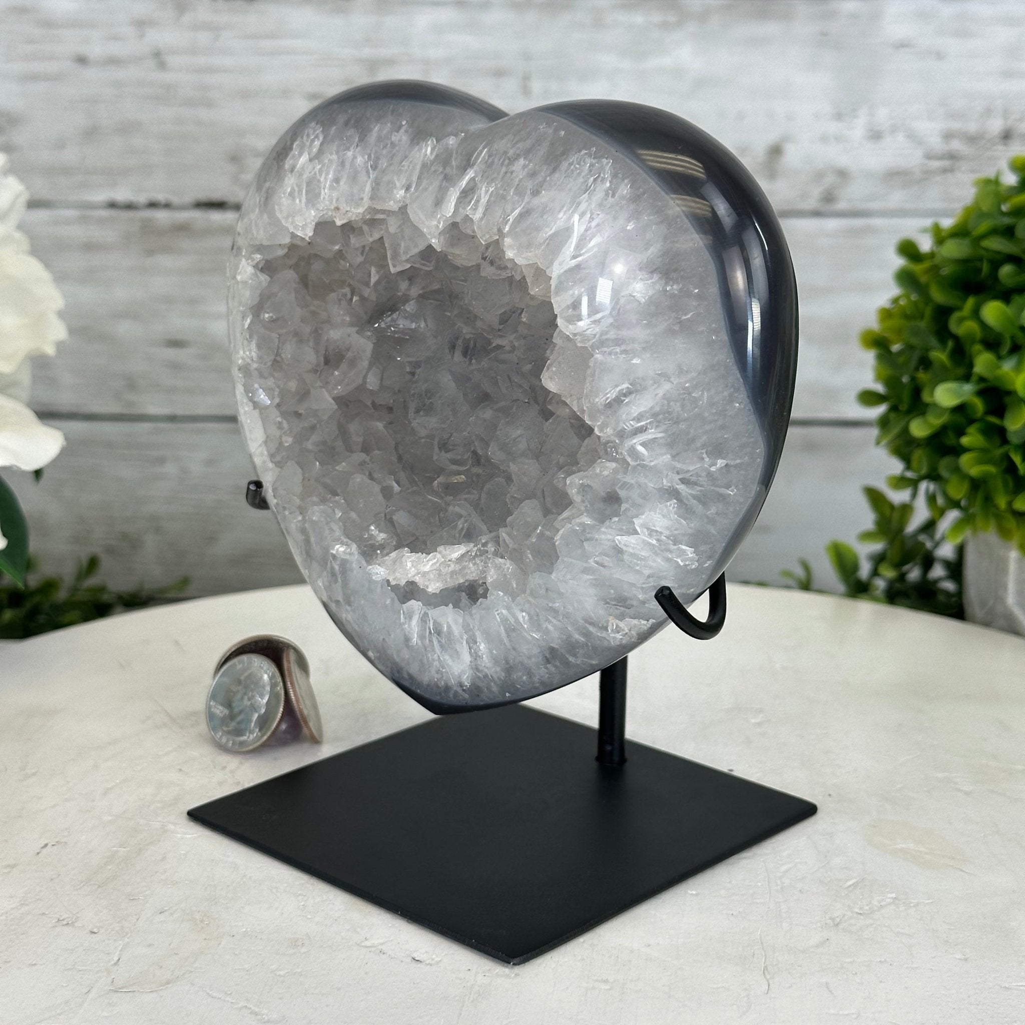 Polished Agate Heart Geode on a Metal Stand, 3.7 lbs & 6.4" Tall, Model #5468-0073 by Brazil Gems - Brazil GemsBrazil GemsPolished Agate Heart Geode on a Metal Stand, 3.7 lbs & 6.4" Tall, Model #5468-0073 by Brazil GemsHearts5468-0073